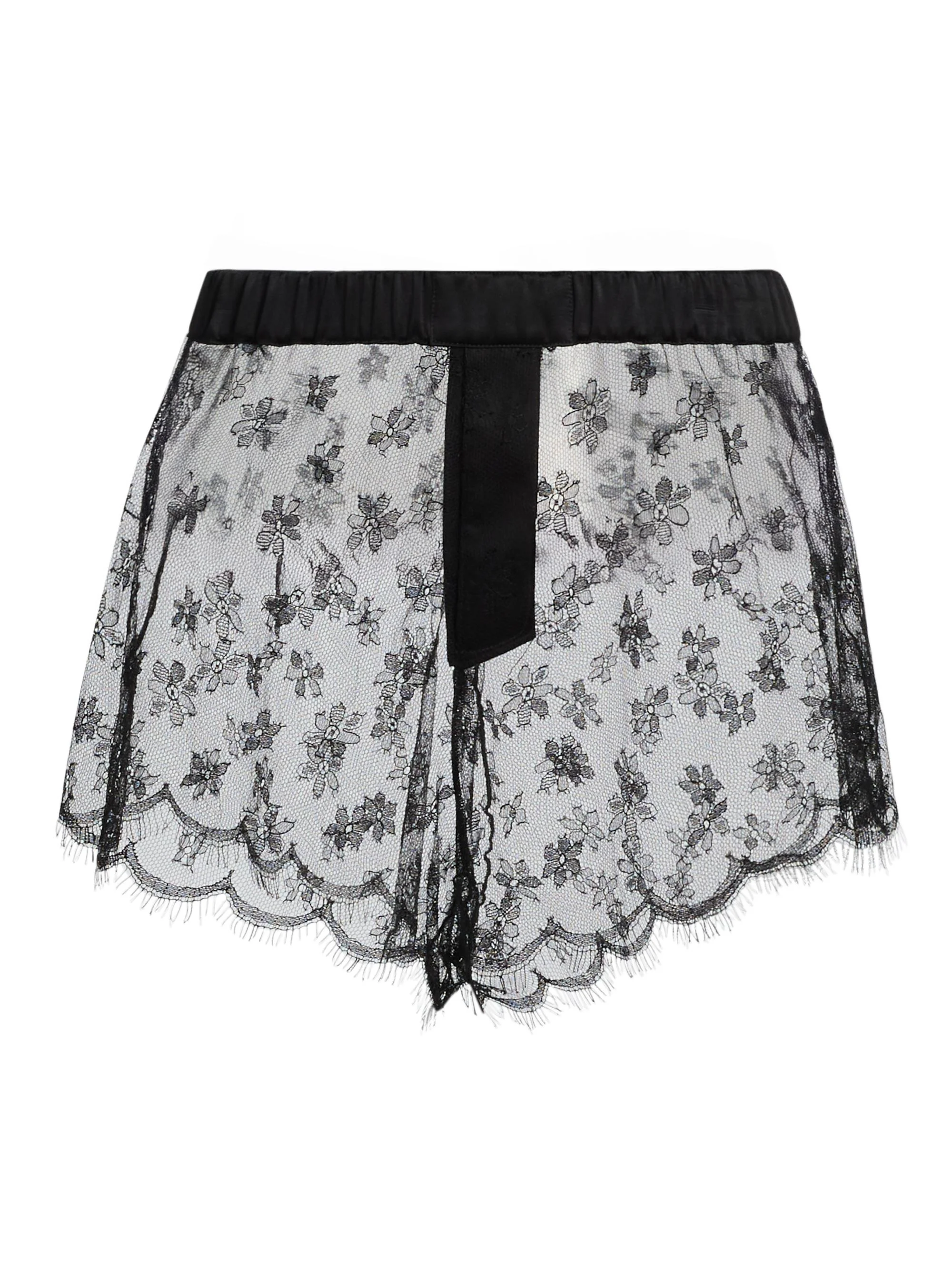 Women's Floral Lace Boxer Shorts - Black - 1