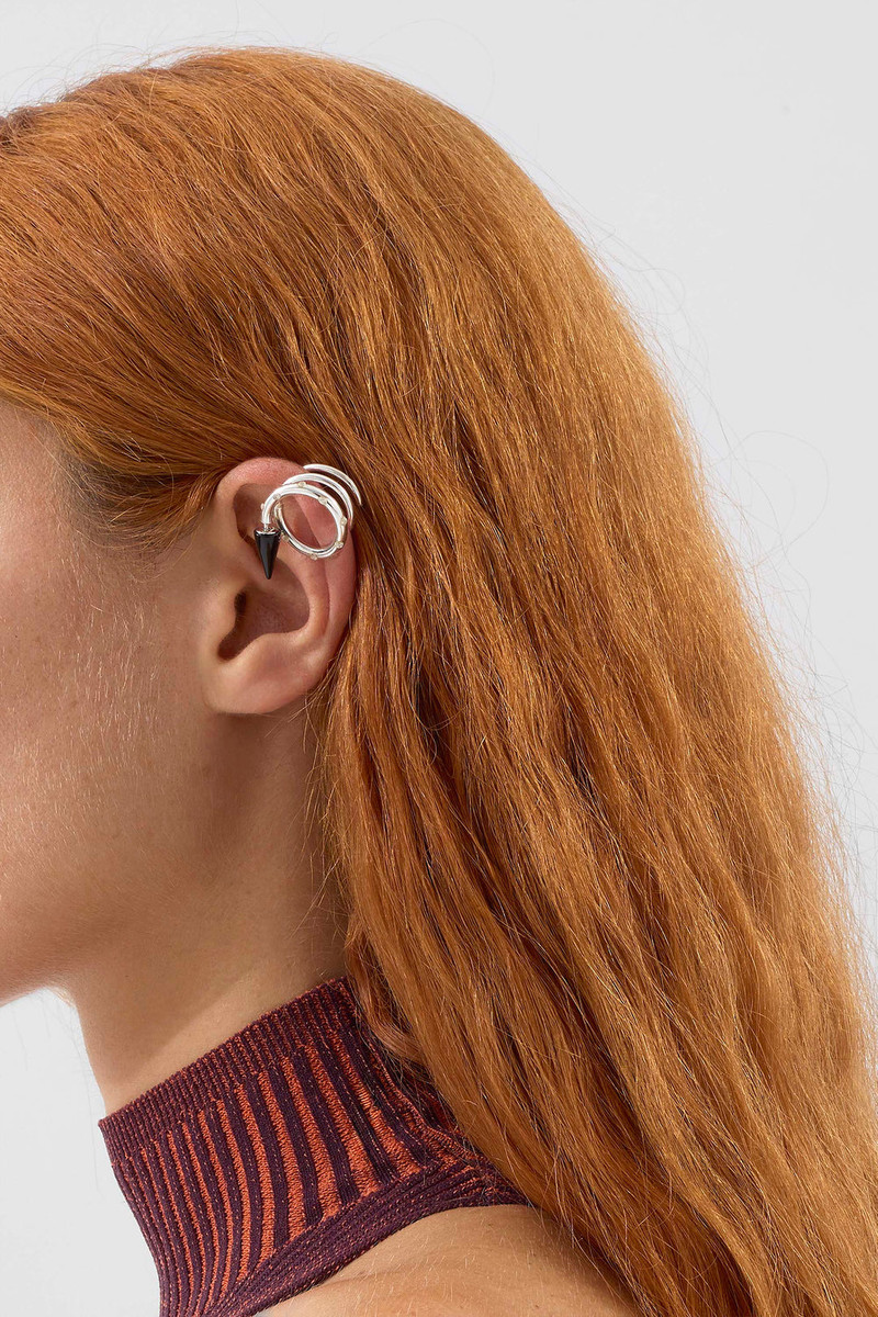 MEDIUM SPIRAL EAR-RING W/ STONES / silver / black 5