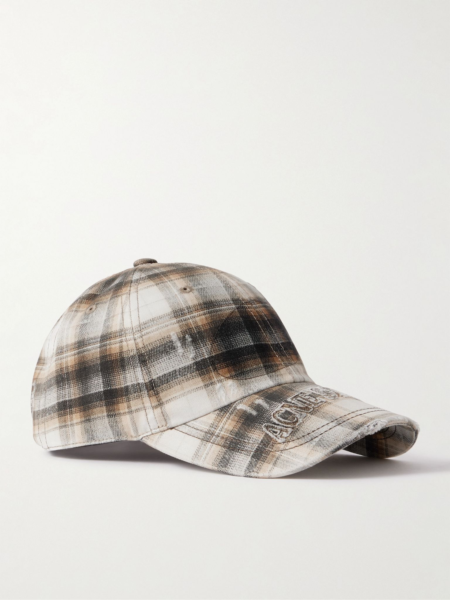 Distressed Logo-Appliquéd Checked Cotton-Twill Baseball Cap White - 1