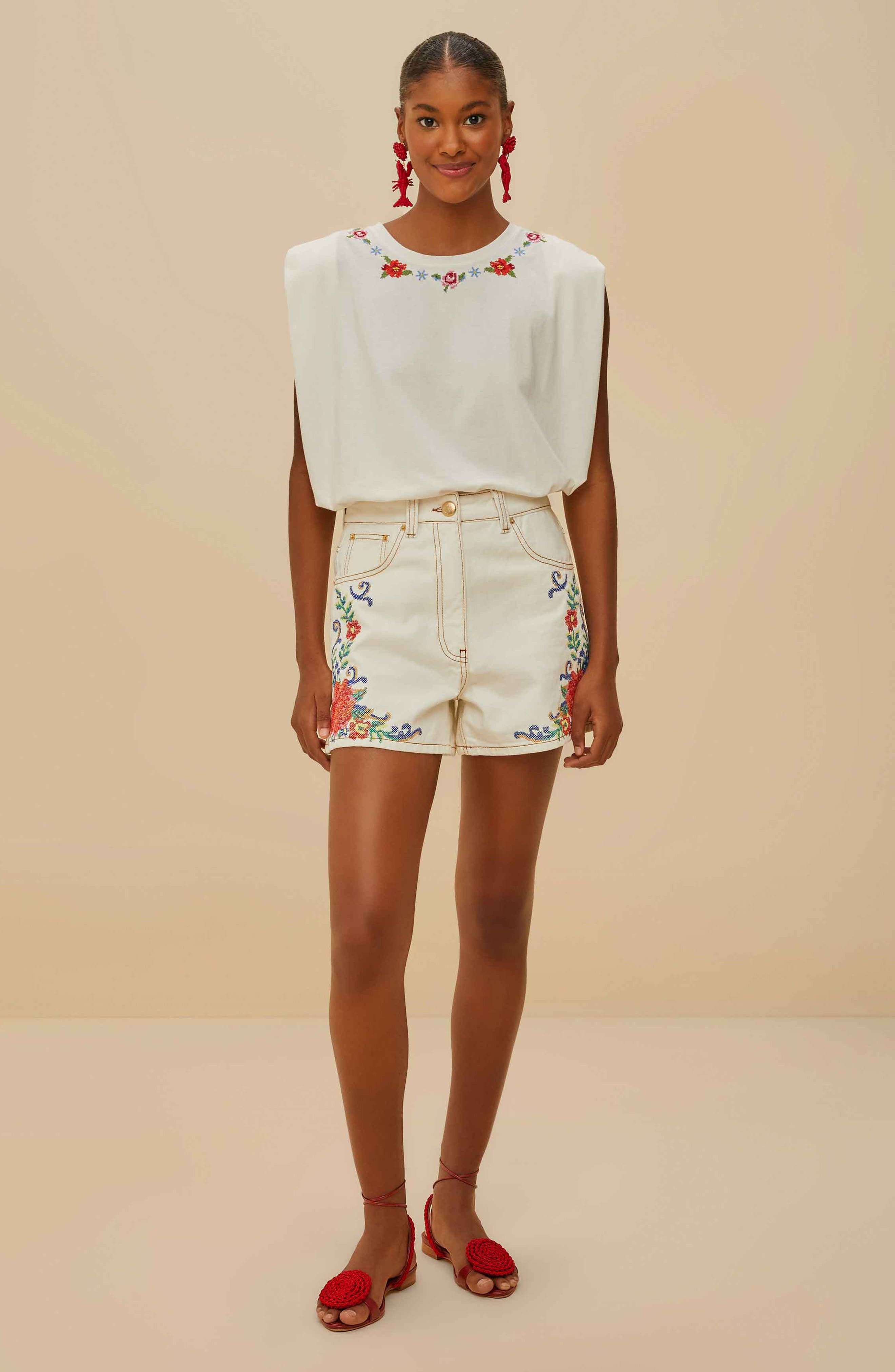 FARM Rio Cross Stitch Flowers Top in Off-White at Nordstrom - 3