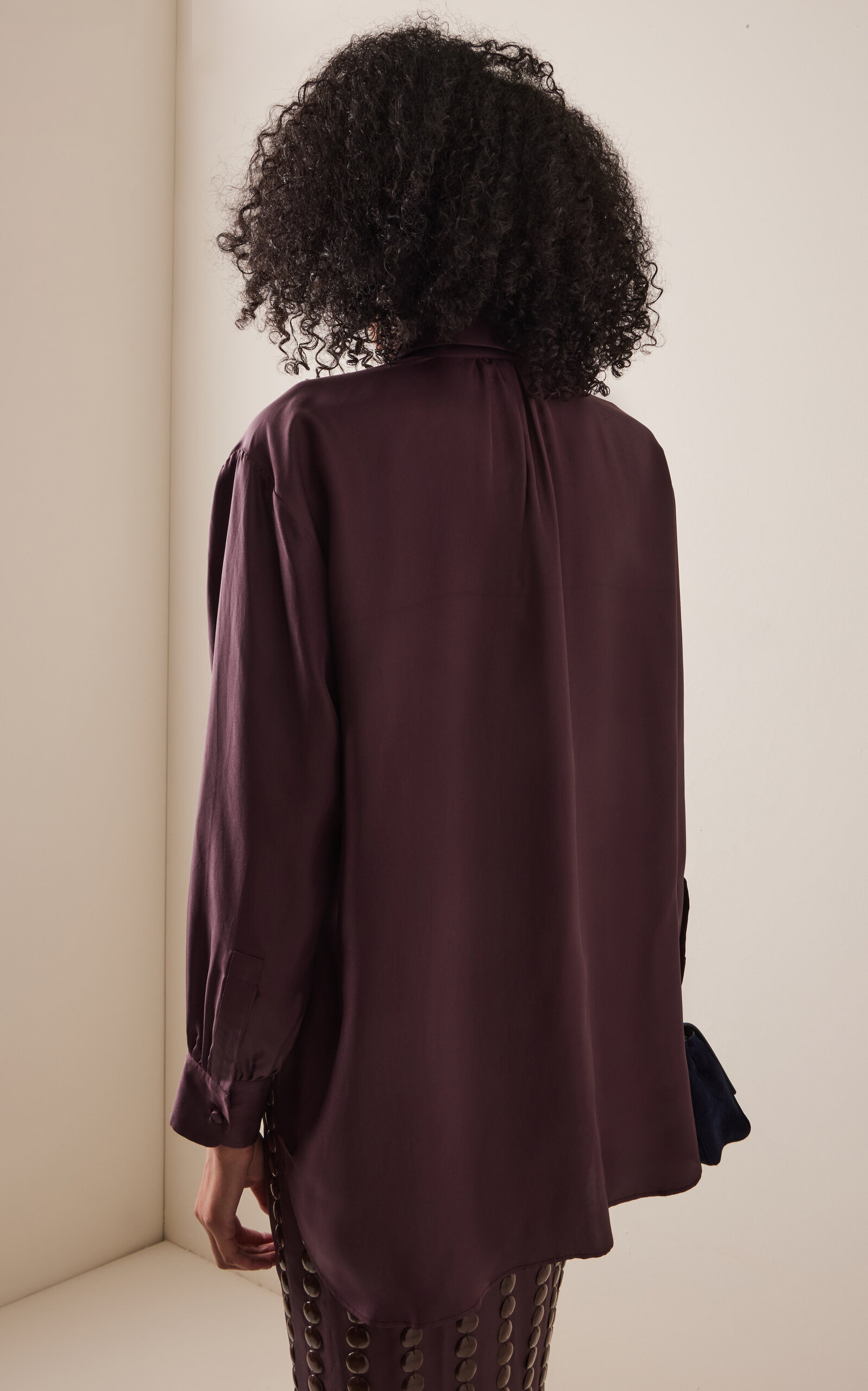 Epaullette Embellished Silk Twill Shirt berry - 4