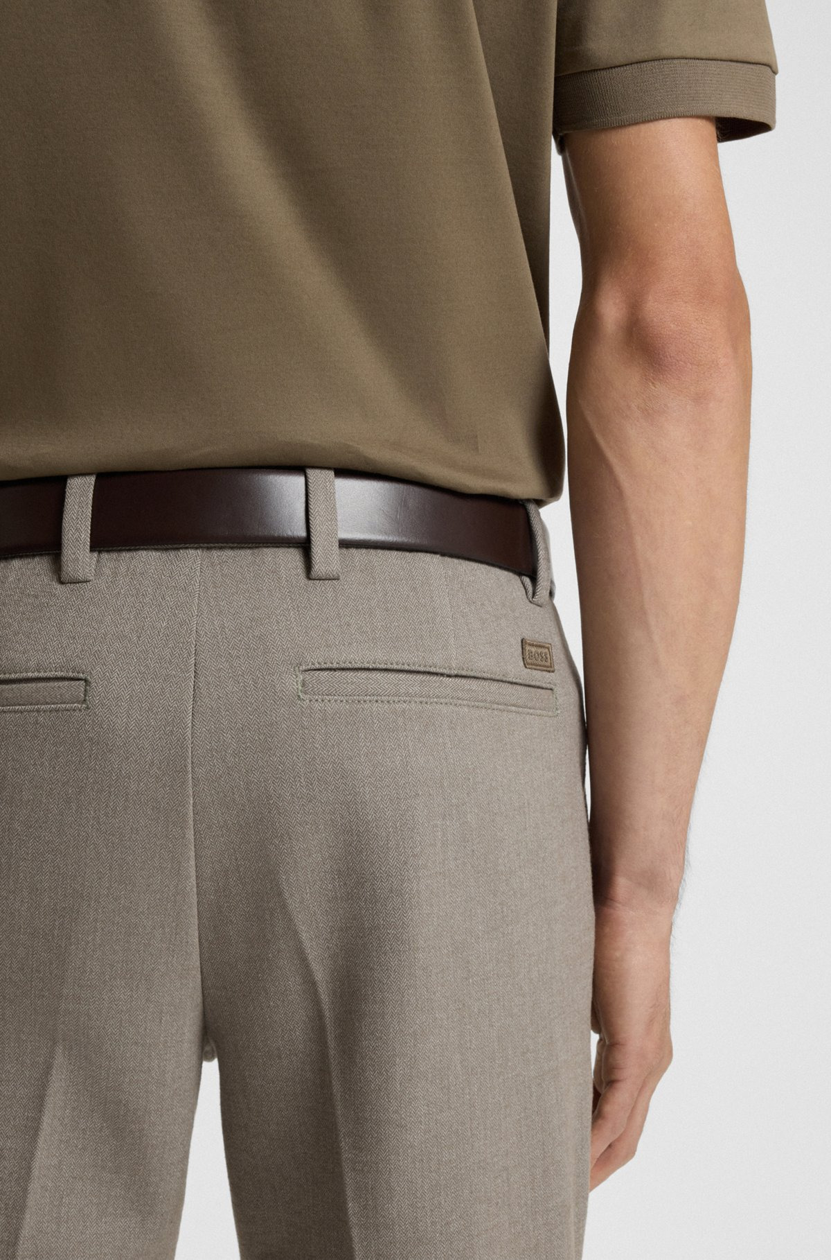 SLIM-FIT TROUSERS IN BRUSHED HERRINGBONE - 5