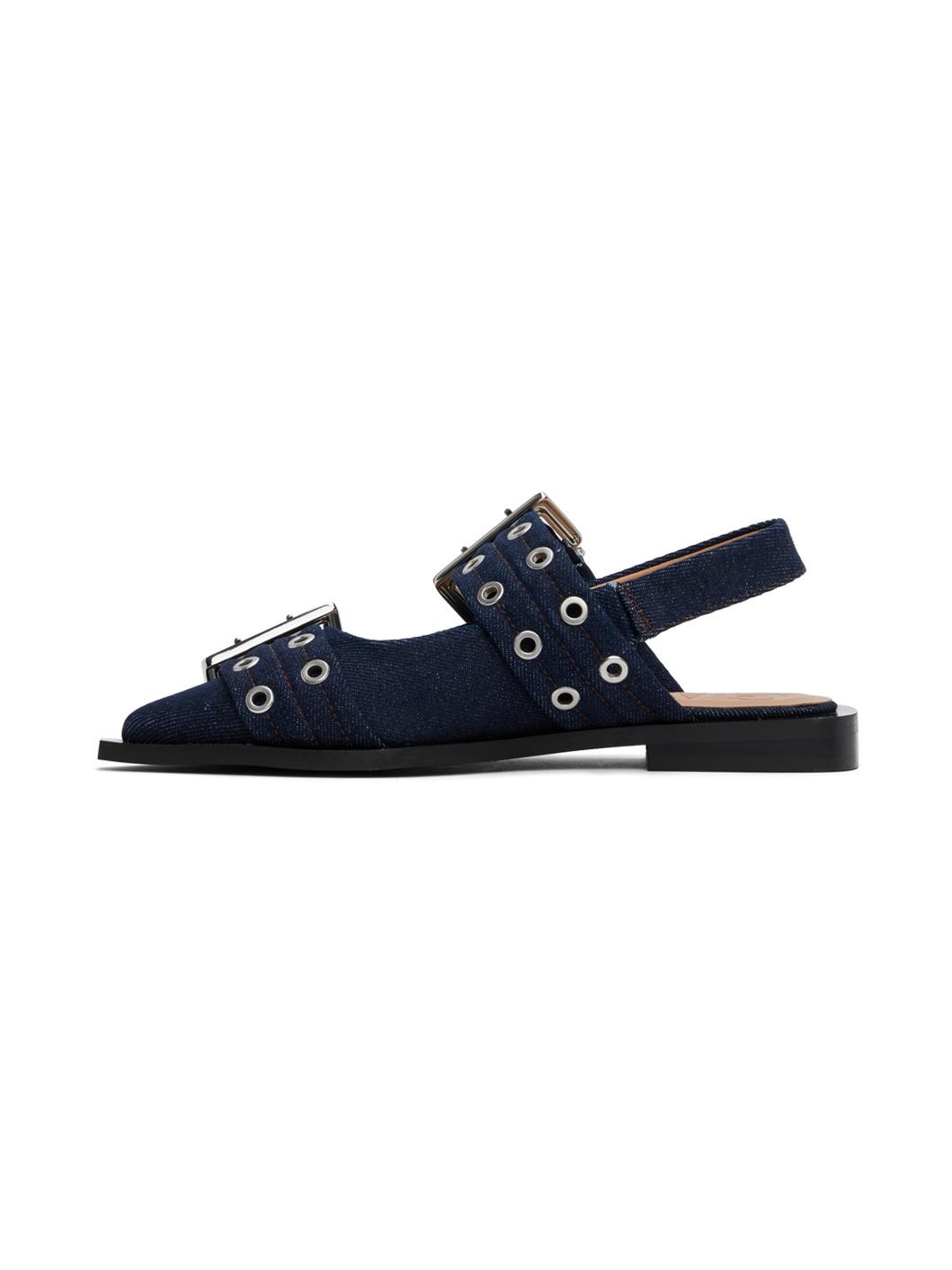 Navy Denim Buckle Ballerina Flats - 3