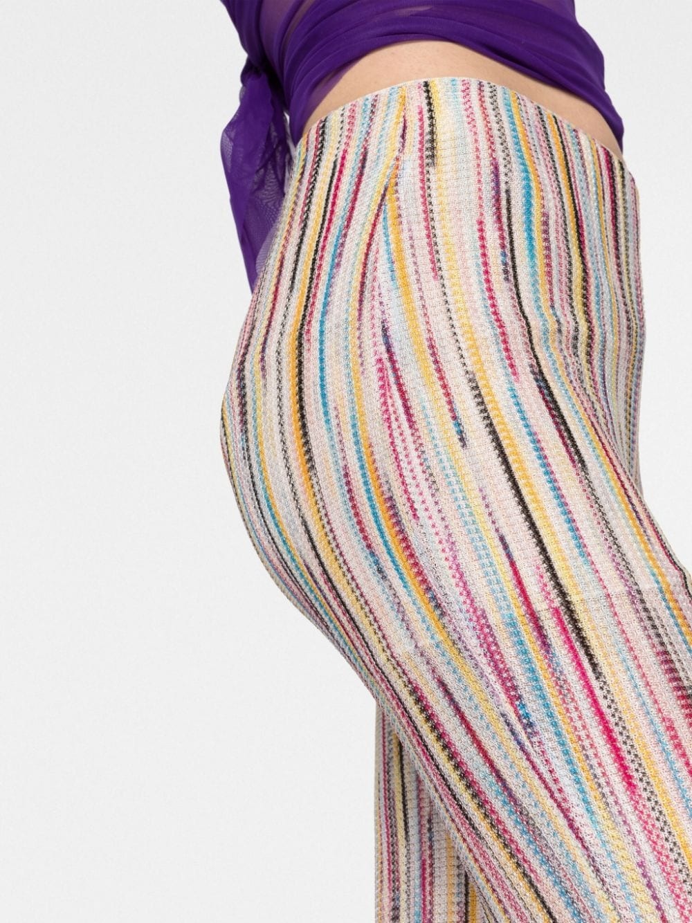 stripe-pattern semi-sheer flared trousers - 3