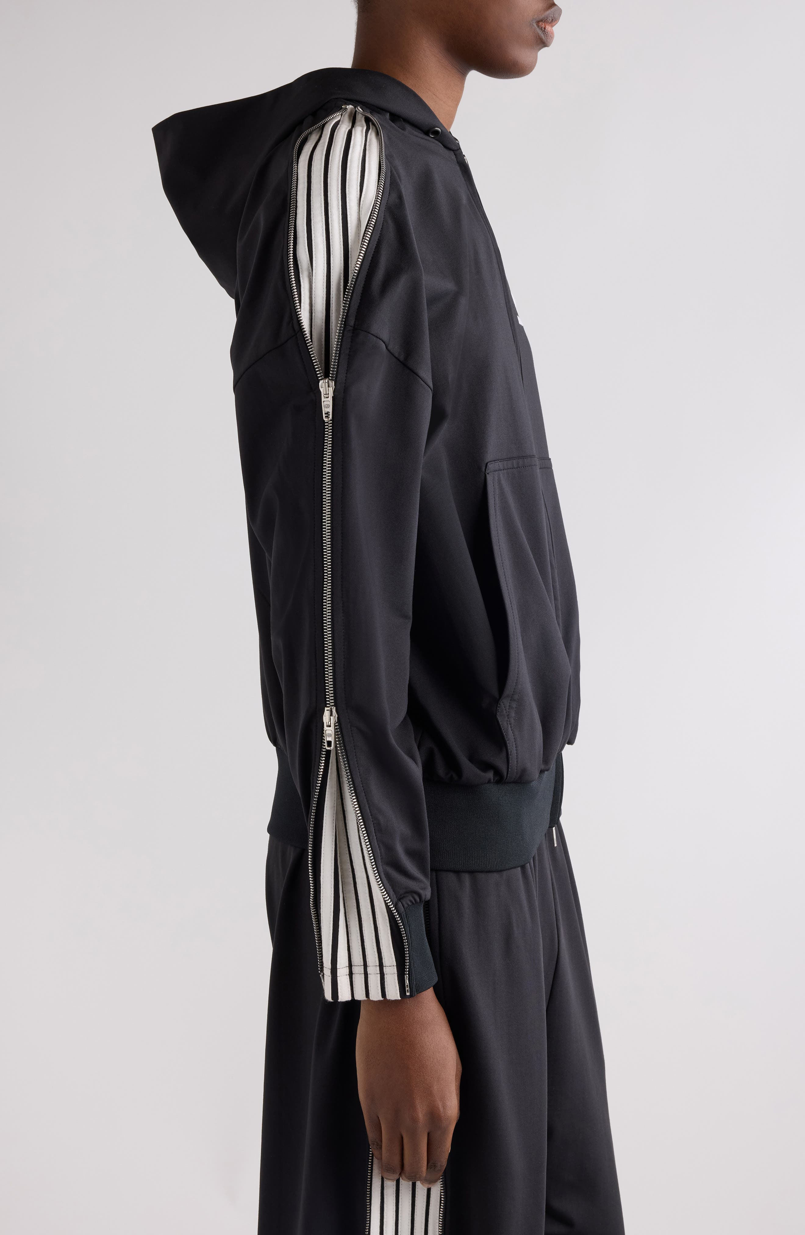 Balenciaga Loop Sports Icon Full Zip Hoodie in Black/White at Nordstrom - 3
