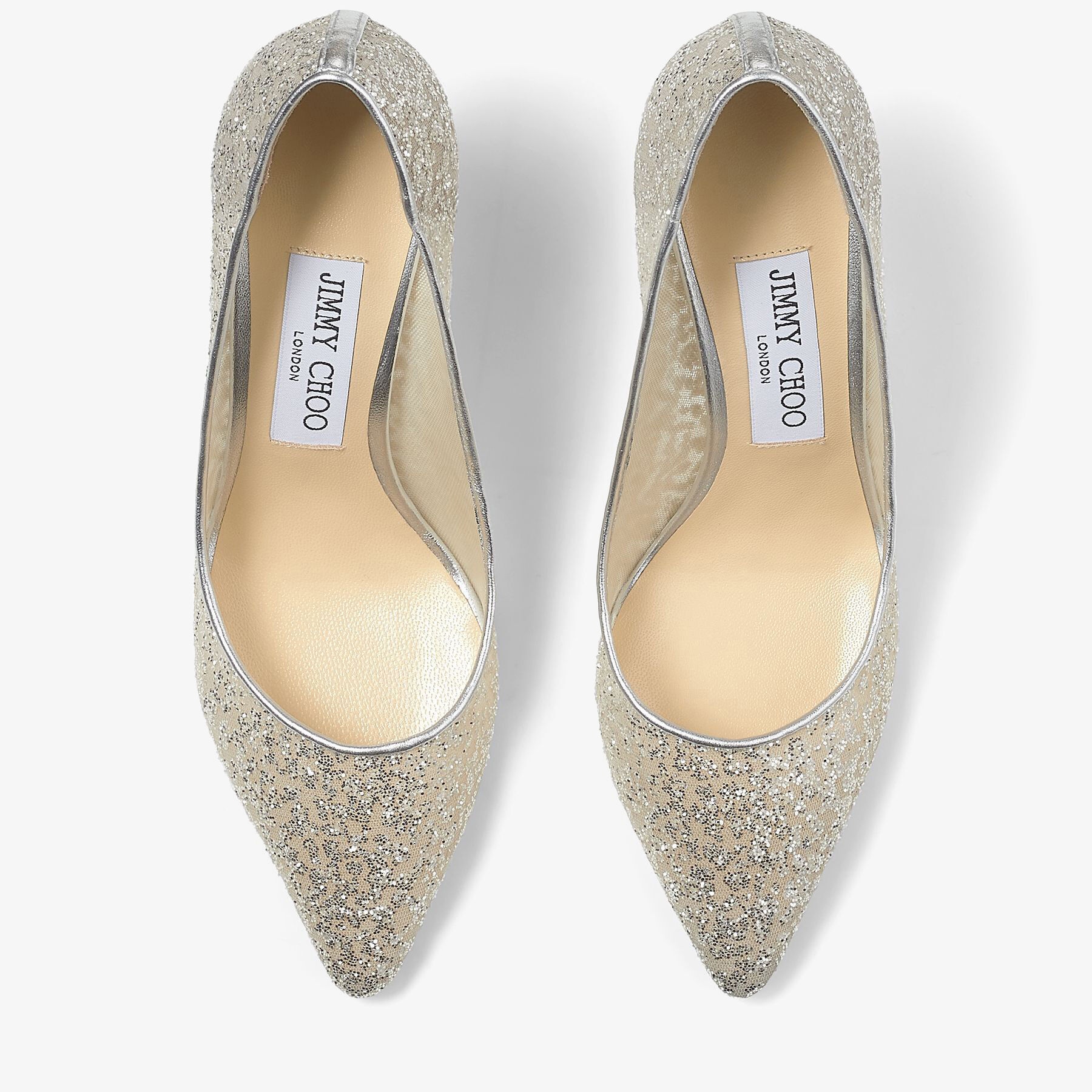 パンプス JIMMY CHOO ROMY85 GLITTER TULLE SILVER Jimmy Choo Romy 85 Glitter Tulle Metallic Pumps, Brand Size