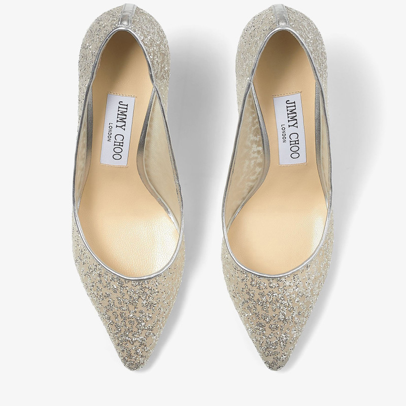 Romy 85 Silver Glitter Tulle and Metallic Nappa Pointy-Toe Pumps 5