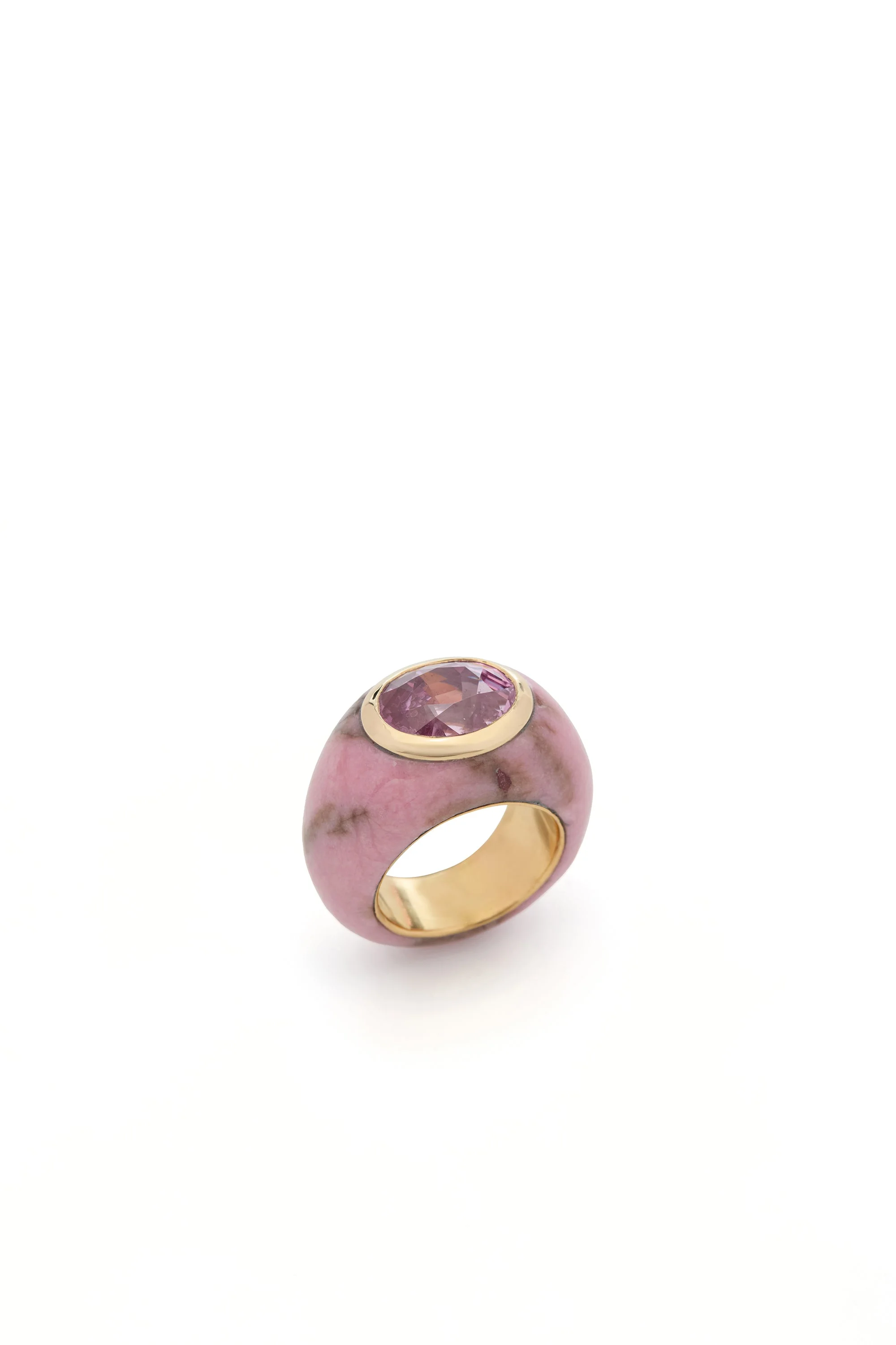 Pink Sapphire Ring in 18K Yellow Gold, Pink Jasper and Pink Sapphire - 1