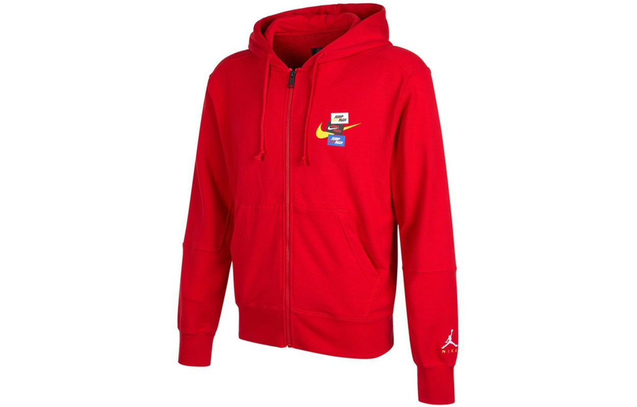 Men's Air Jordan Woven Label Logo Sports Hooded Jacket Red DH7727-687 - 2