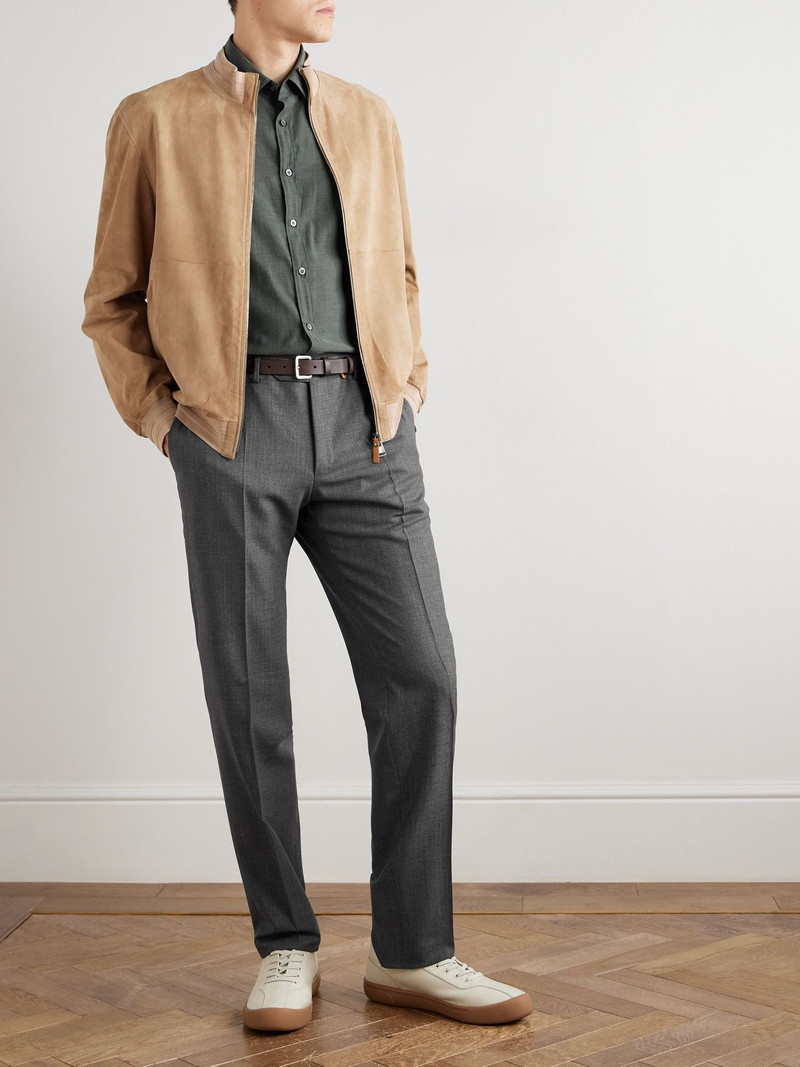 Canali Herringbone Cotton Shirt Green outlook