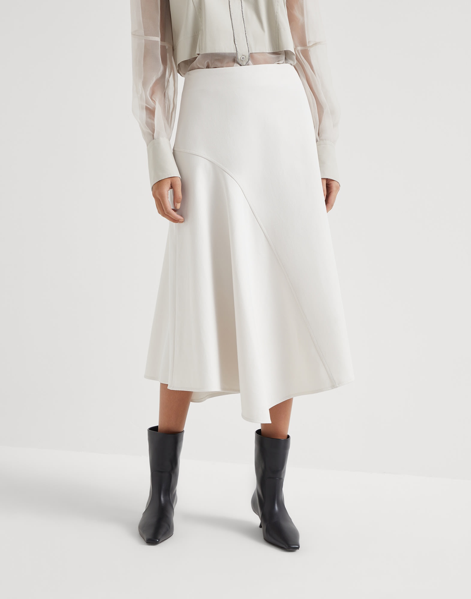 Stretch cotton cover asymmetric midi skirt - 1