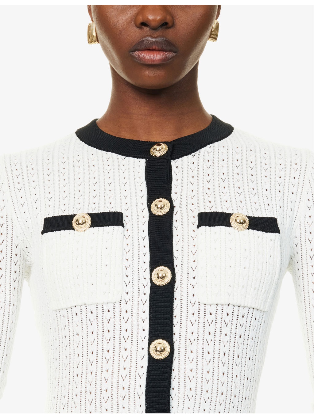 Pointelle Peplum Knitted Midi Dress - 5
