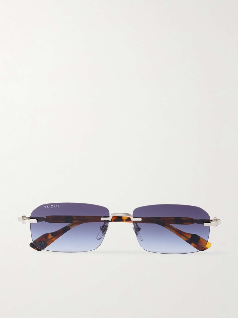 Rimless Rectangular-Frame Silver-Tone and Tortoiseshell Acetate Sunglasses - 1