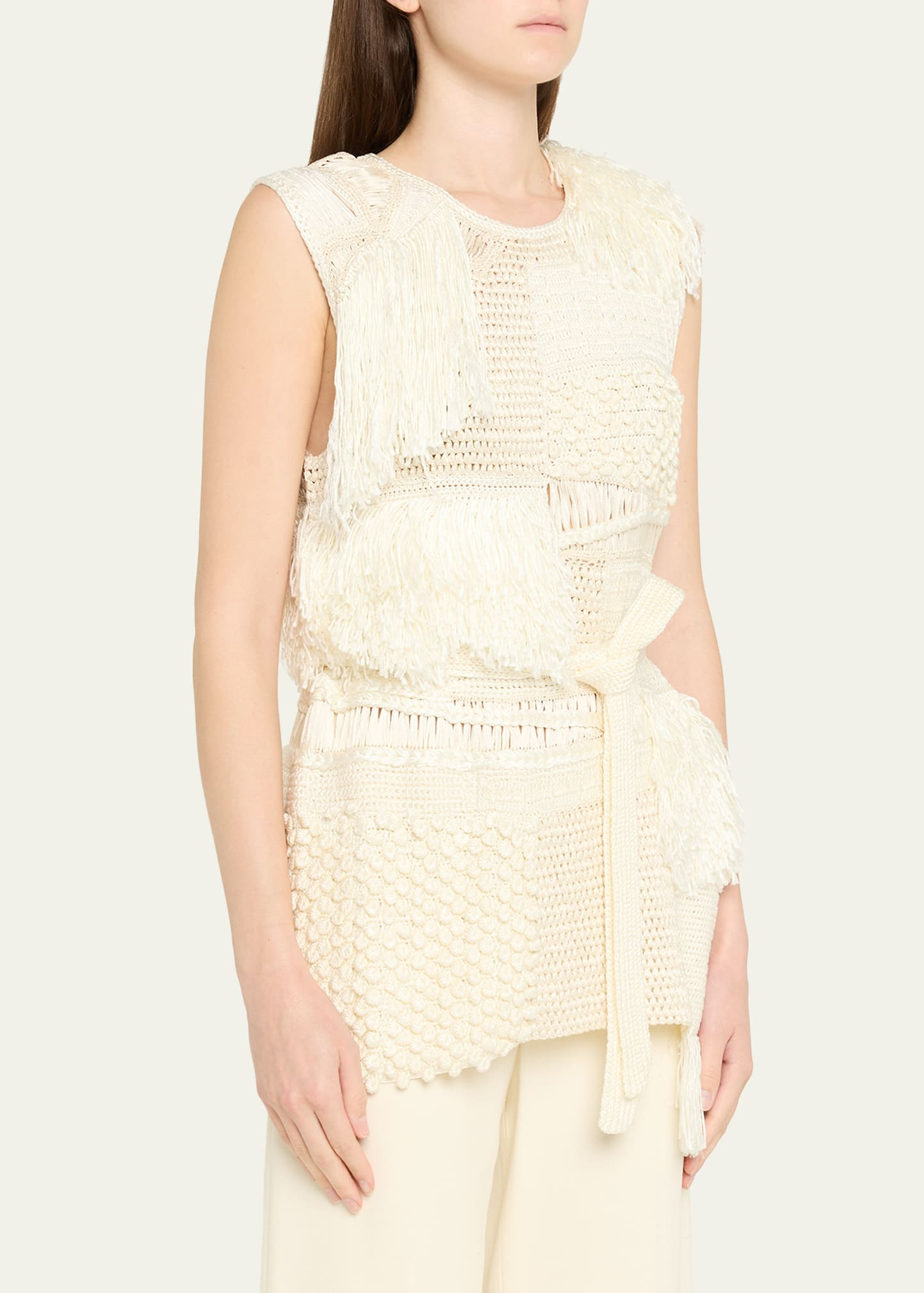 Laia Patchwork Mixed-Knit Sleeveless Top With Belt - 4
