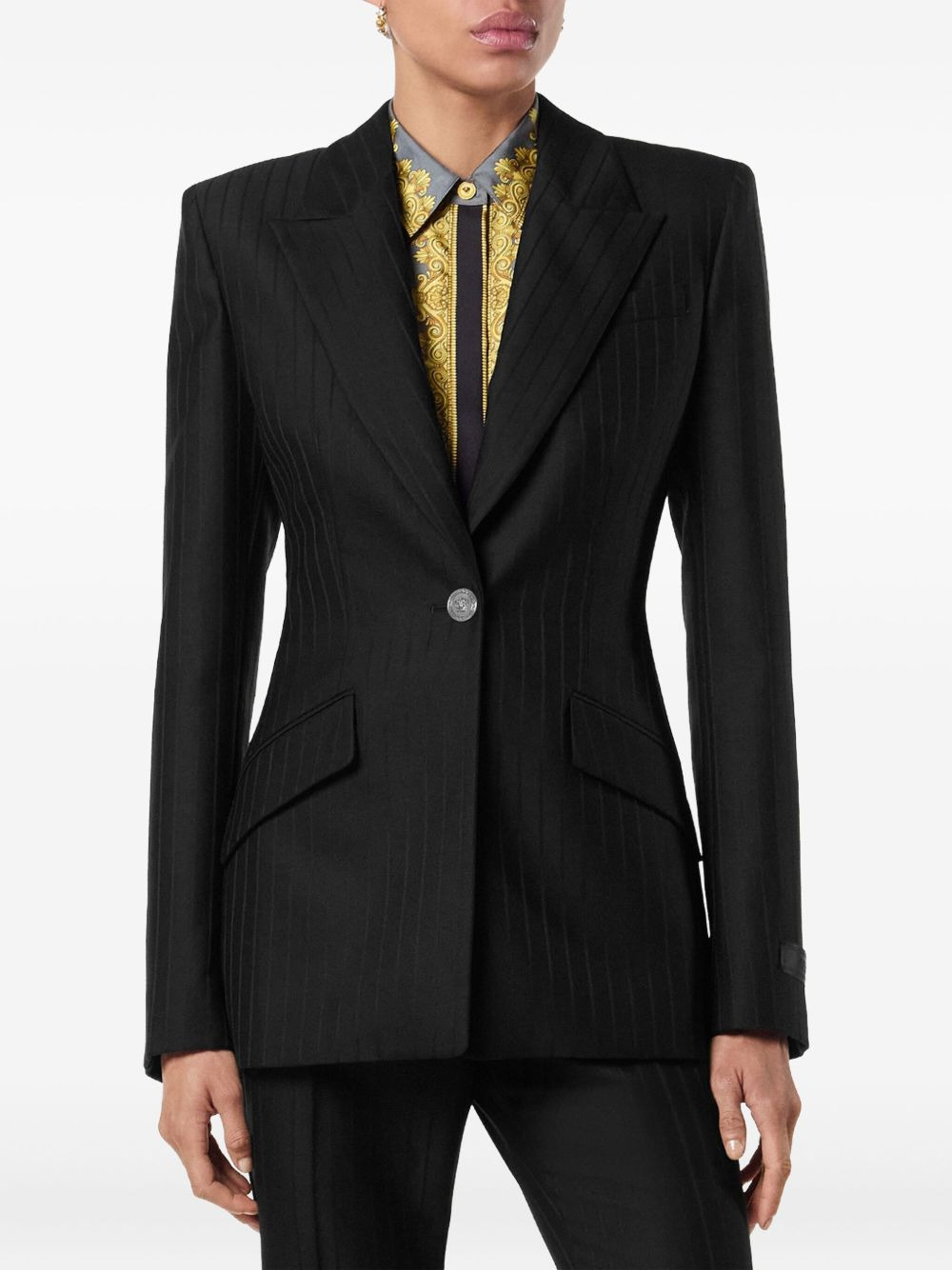 pinstripe single-breasted blazer - 3