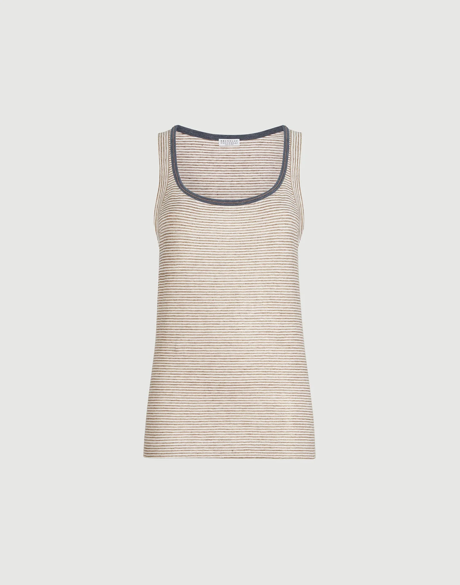 Striped linen lamé jersey top with shiny trim - 1