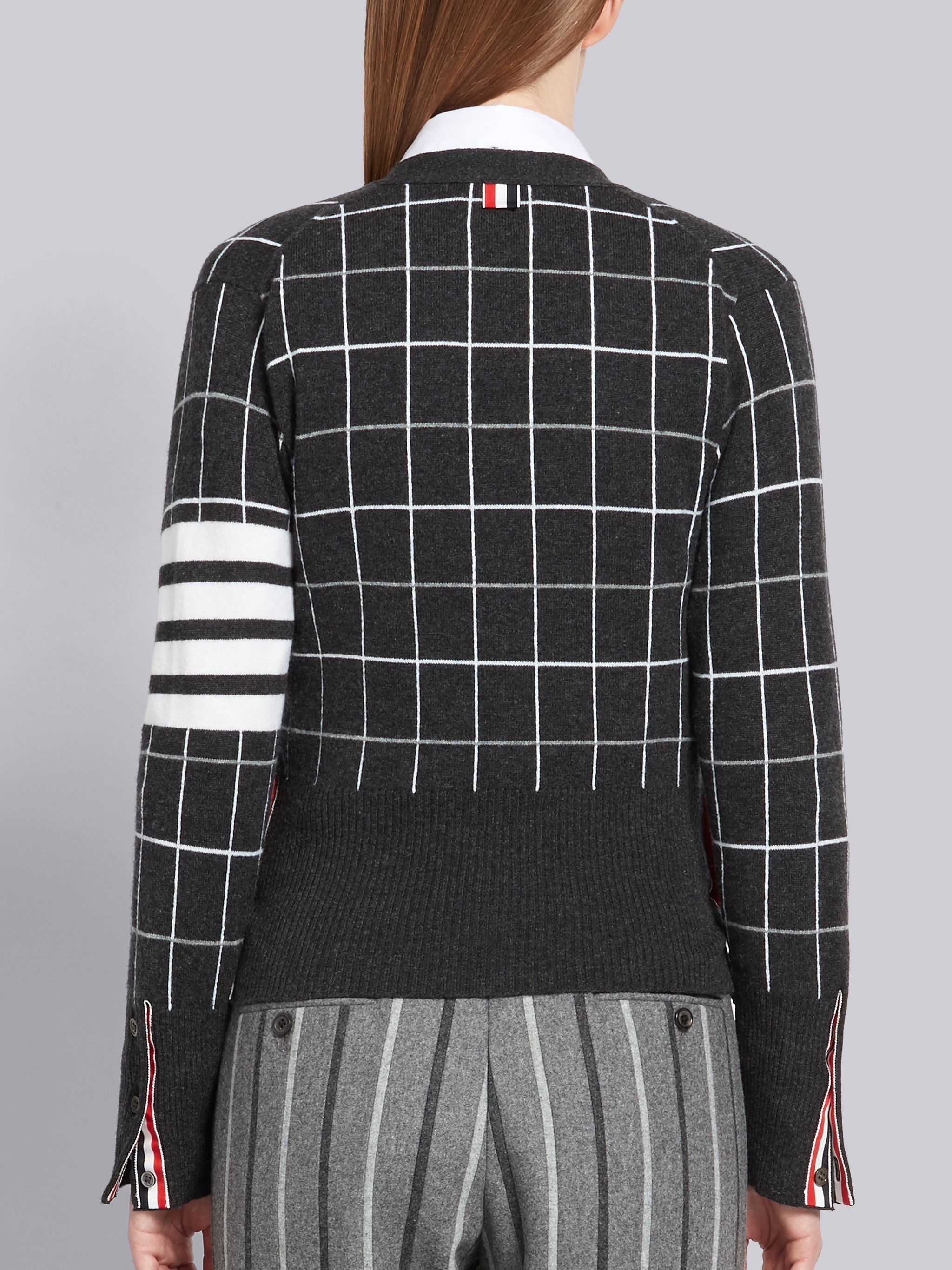 WINDOWPANE CHECK CASHMERE CARDIGAN - 3