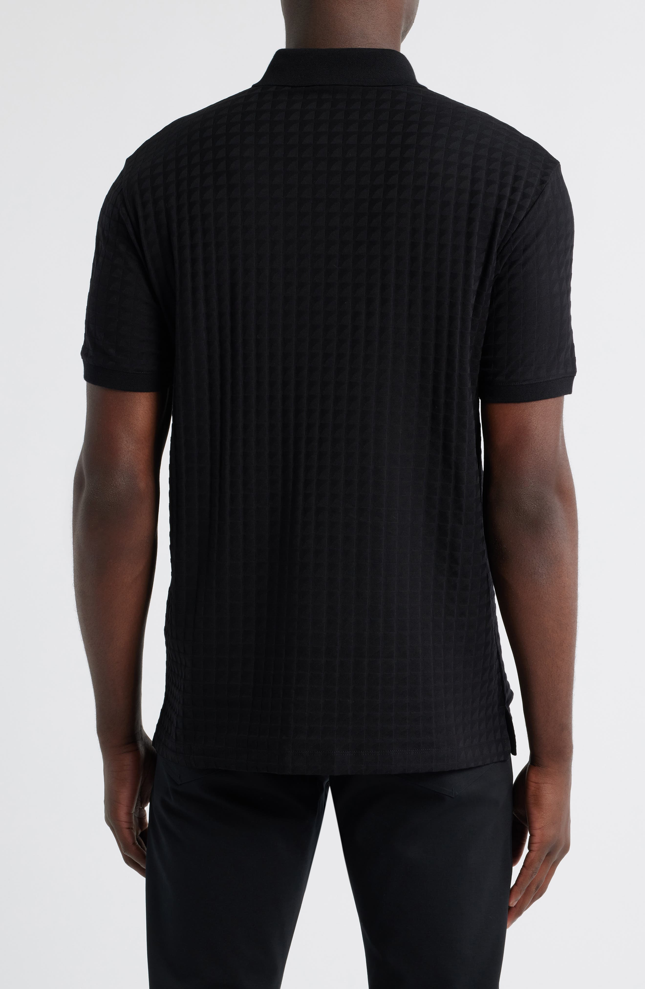 Emporio Armani Textured Cotton Polo in Black at Nordstrom - 3