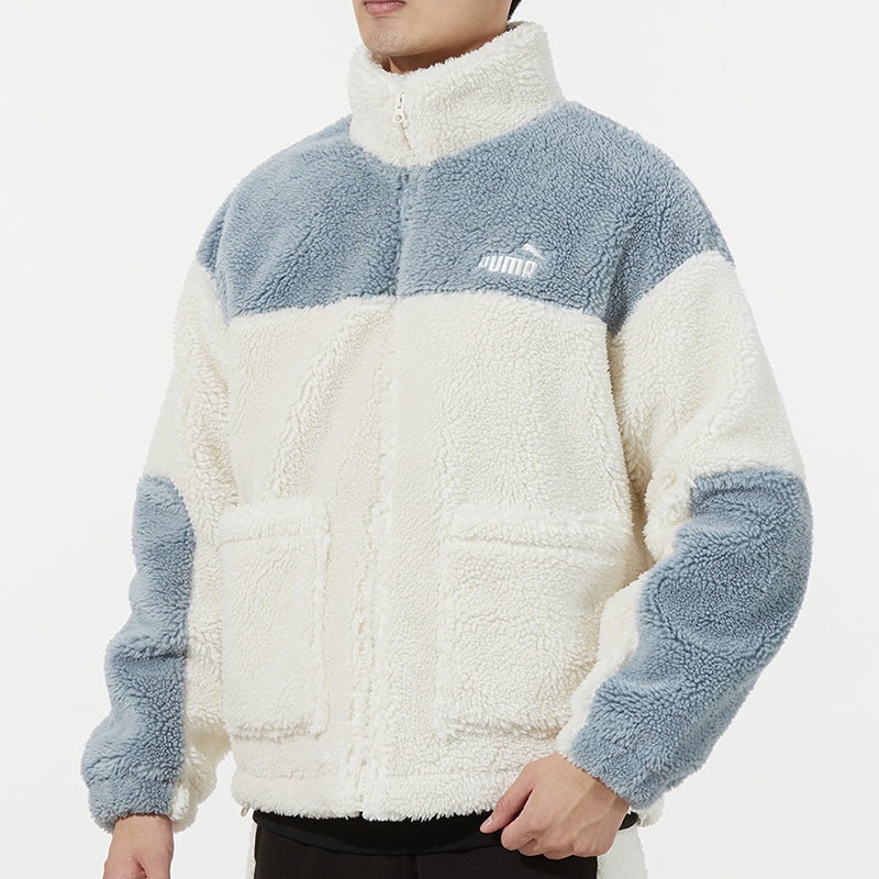 PUMA Color Blocking Sherpa Jacket Contrasting Colors lamb's wool Stay Warm Sports Logo Creamy White  - 5