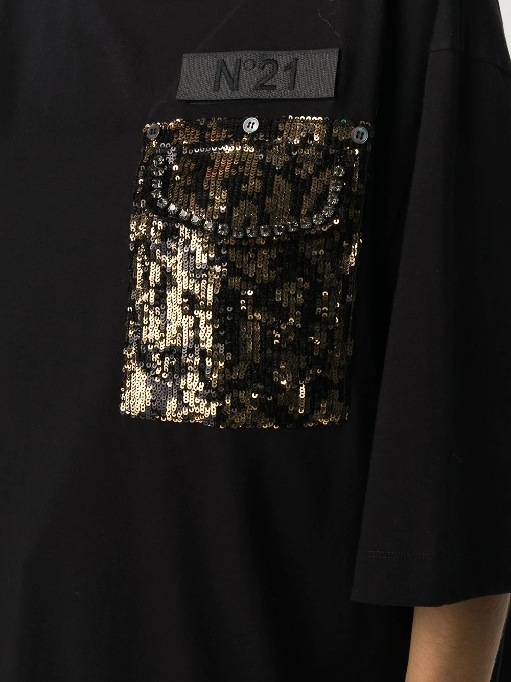 sequin pocket T-shirt - 5