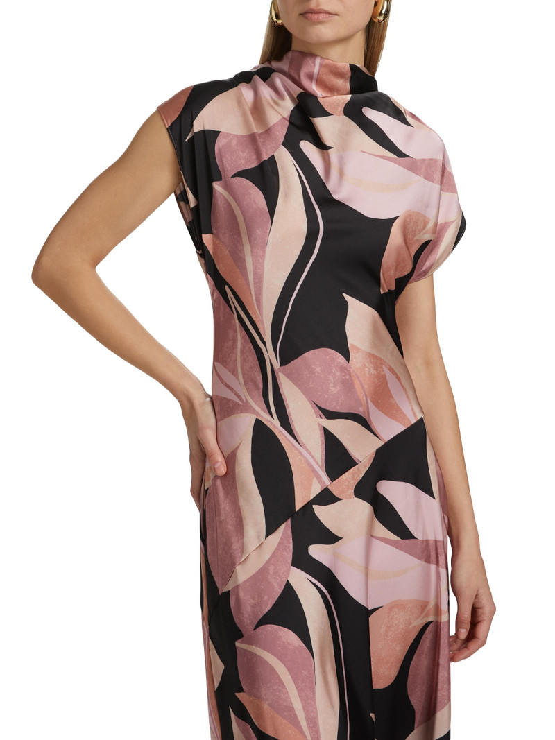 Women's Sally Asymmetric Satin Midi-Dress - Moody Abstract Floral Stn 6