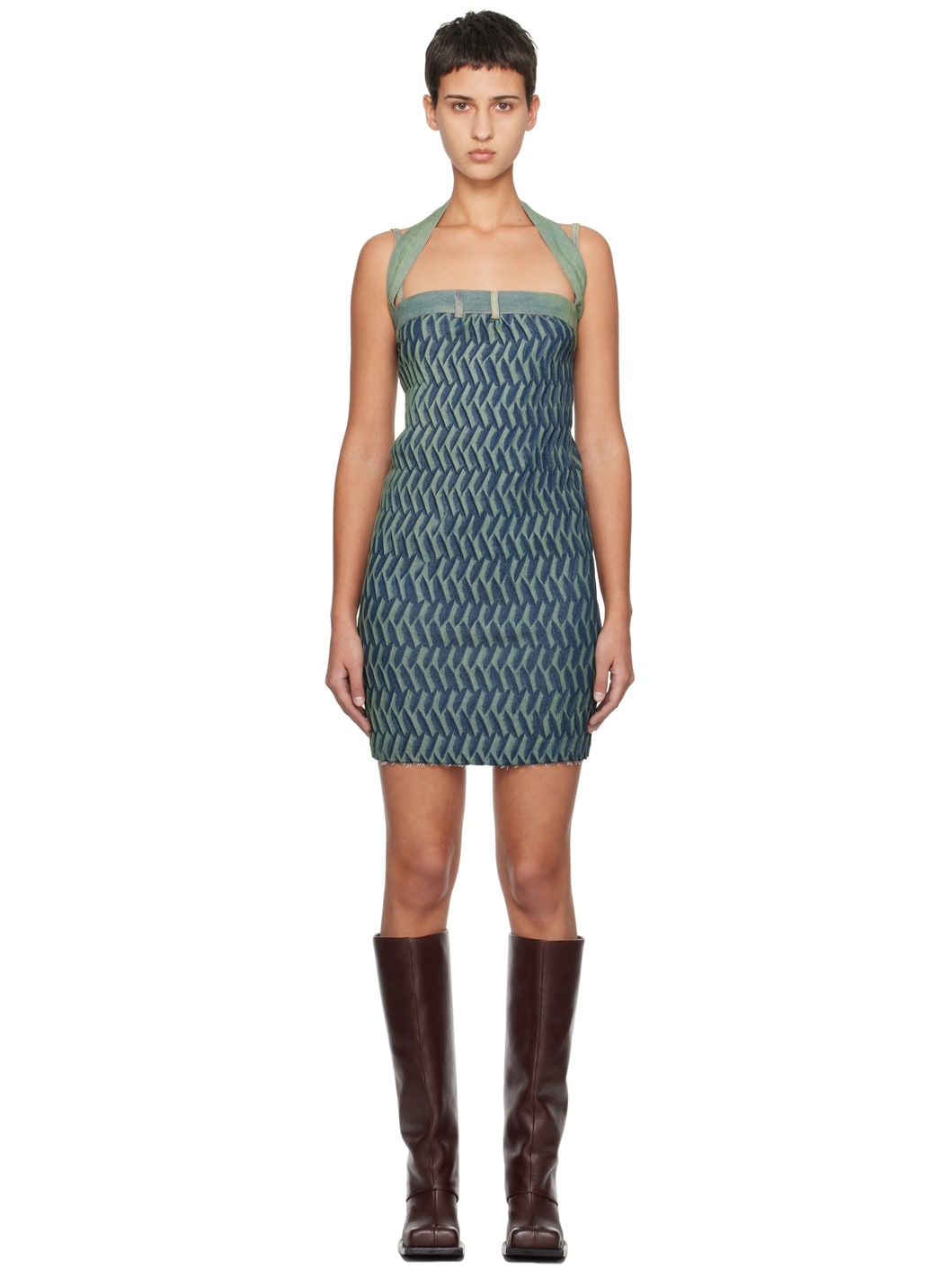 SSENSE Exclusive Navy & Green Denim Minidress - 1