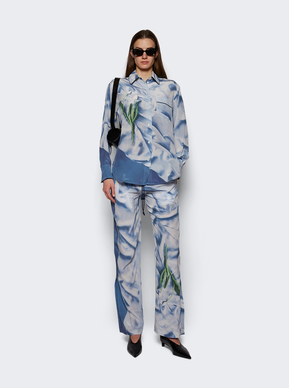 Pleat Detail Pyjama Trouser Flower Ice Blue - 2