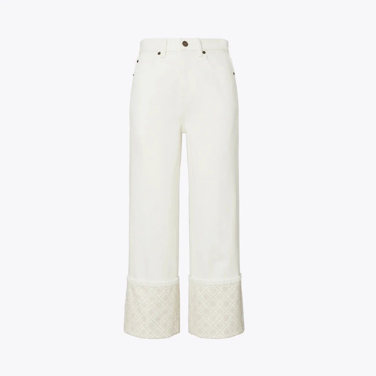 T Monogram Contrast Cuff Cropped Jean - 1