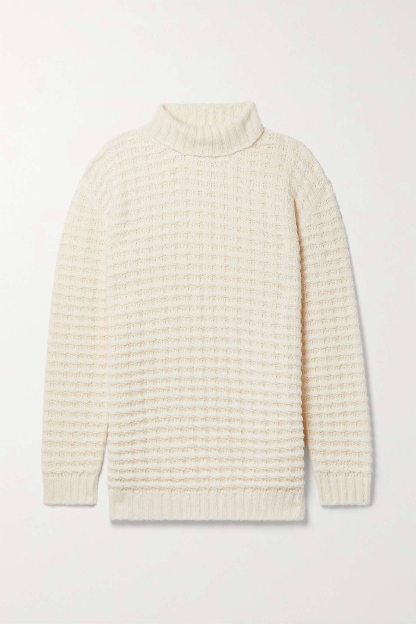 Waffle-knit cashmere and silk-blend turtleneck sweater - 1