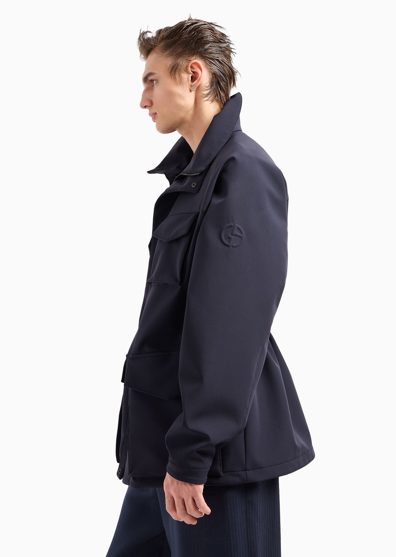 Single-breasted pea coat in technical jersey - 5