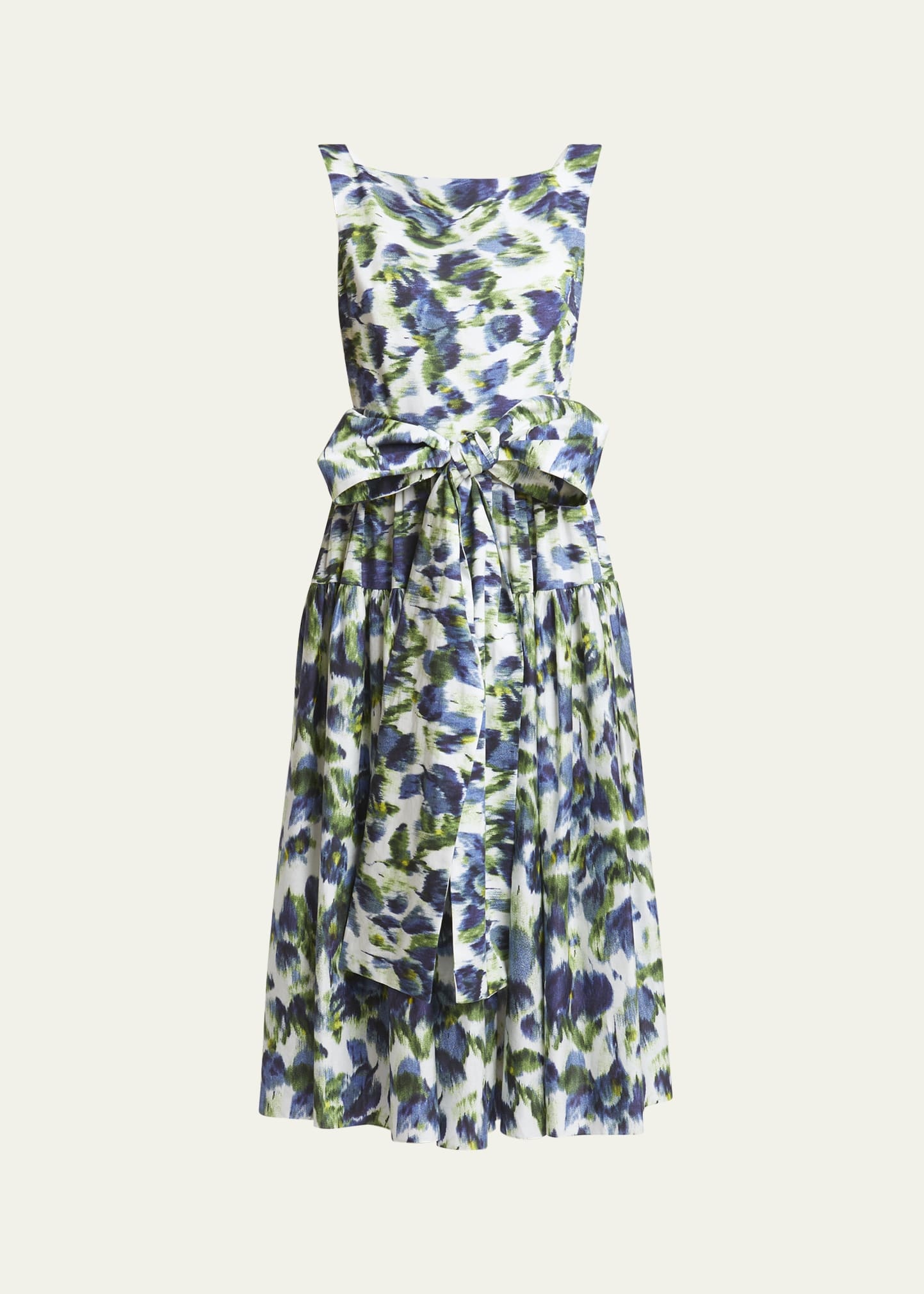 Floral Abstract Print Bow Midi Dress - 1