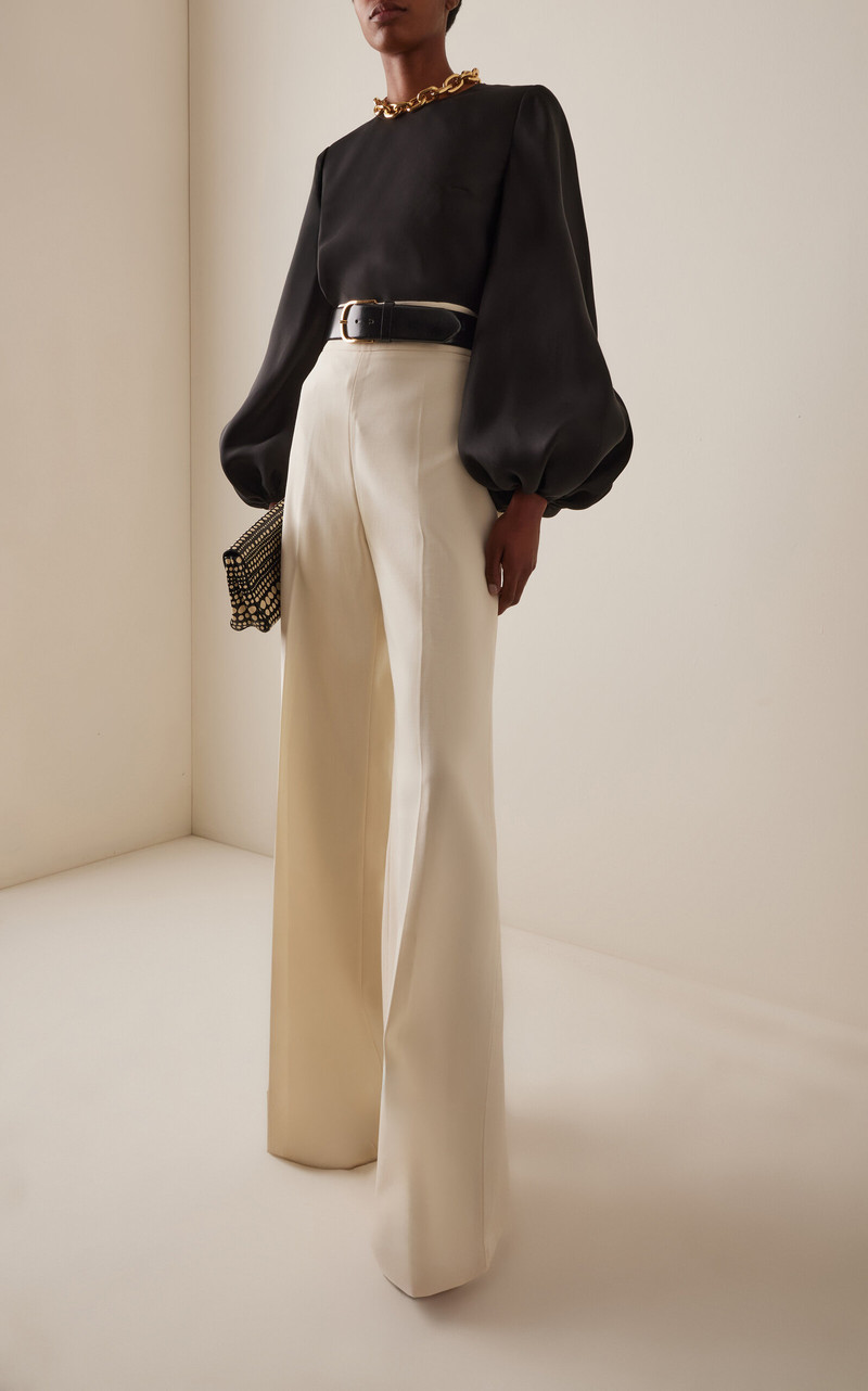 CAROLINA HERRERA Bi-Stretch Wool Tailoring Wide-Leg Pants ivory outlook