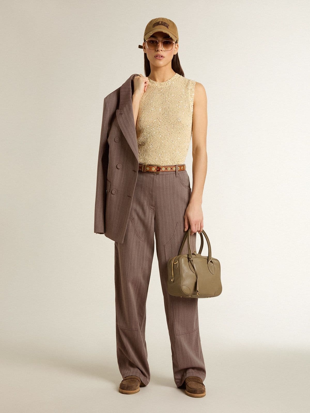 Women’s wool blend pants in light brown micro chevron - 3