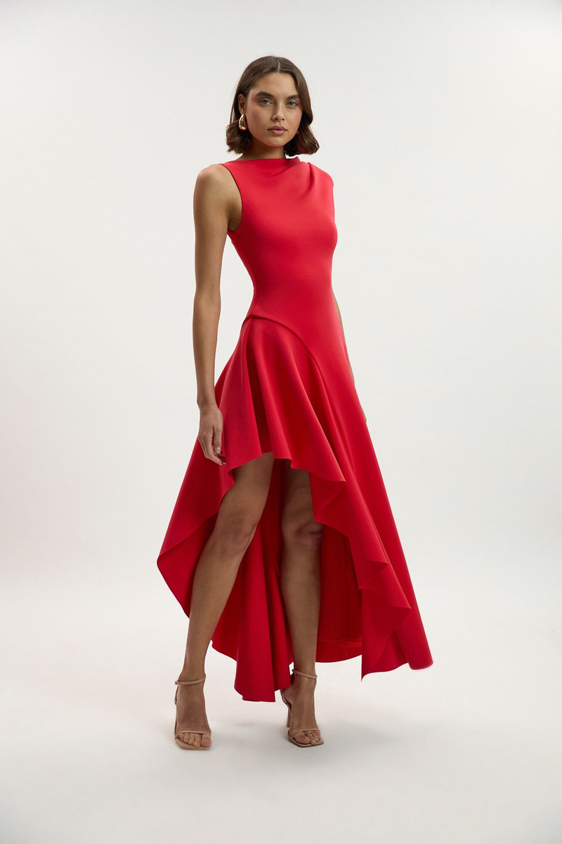 Scuba Drama Ruffle Hem Woven Maxi Dress 1
