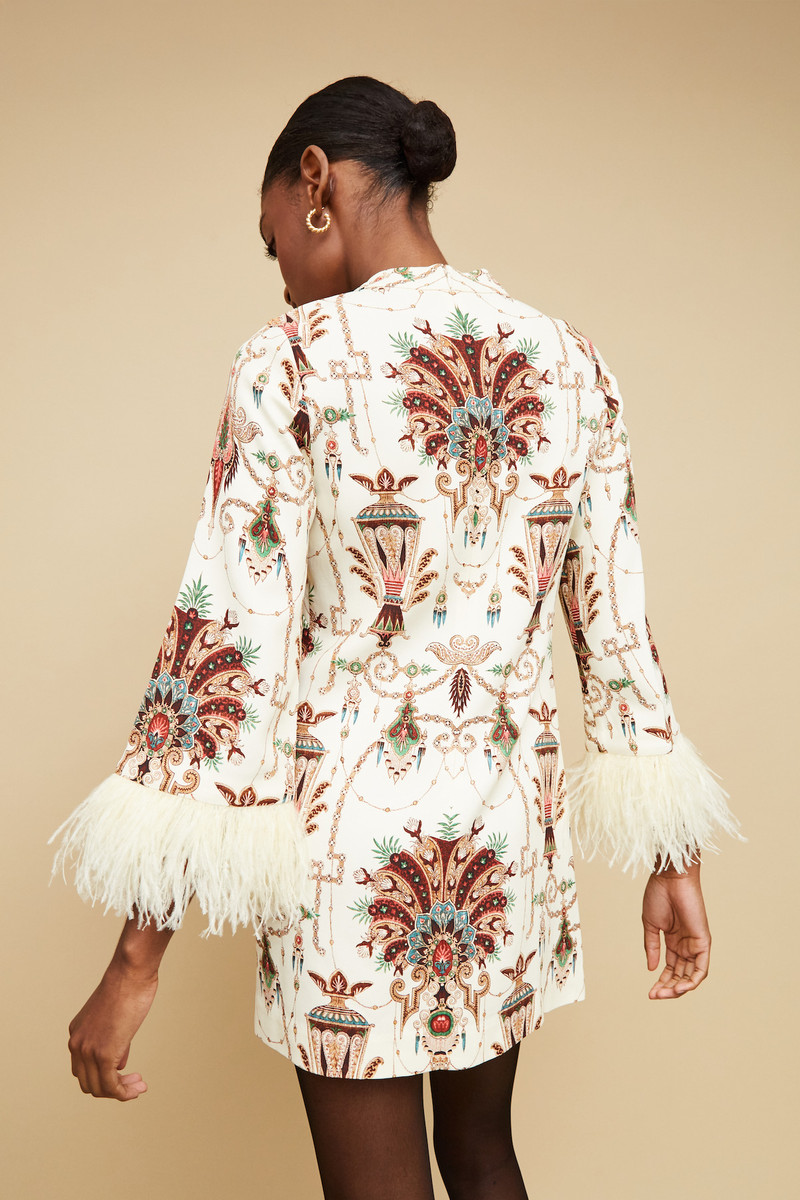 Vida Dress Feather-Trimmed, Medallion-Printed, Mod-Inspired Flair 3