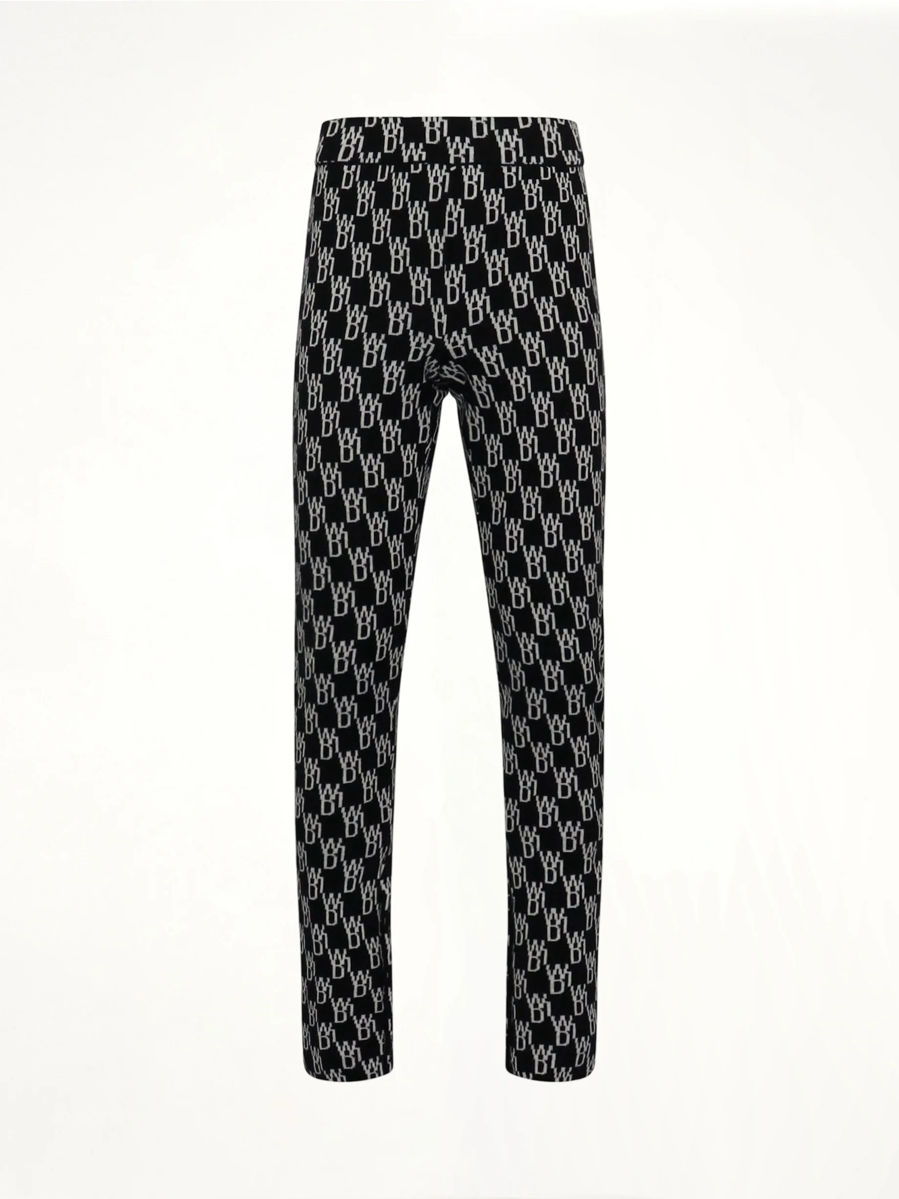 Fitted Knit Side Open Jacquard Trouser in Black - 1