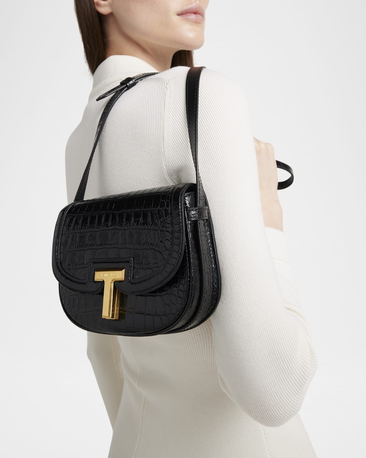 Wallis Mini Flap Shoulder Bag in Shiny Croc-Embossed Leather - 4