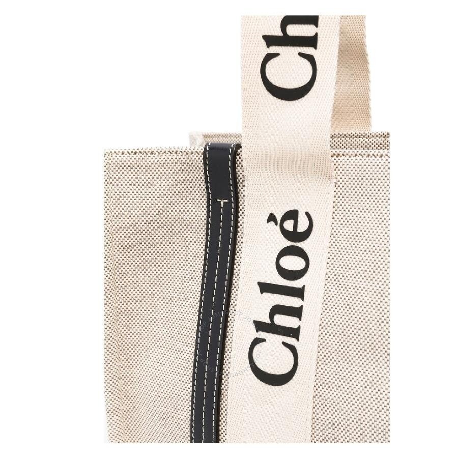 Chloe Medium Woody Linen Logo Tote Bag - 4