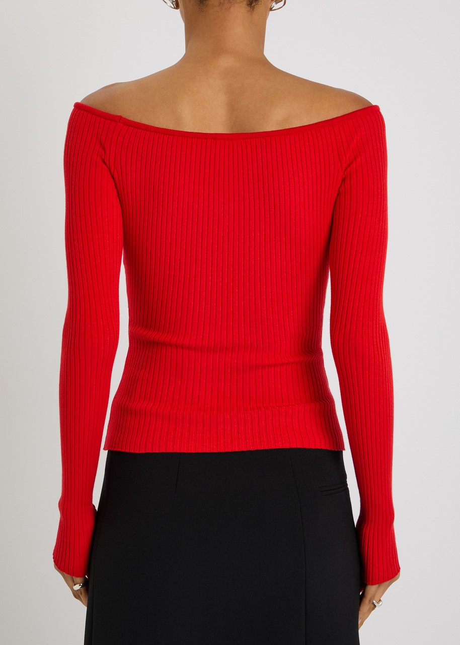 Courrèges Off Shoulder Ribbed Knit top - 3