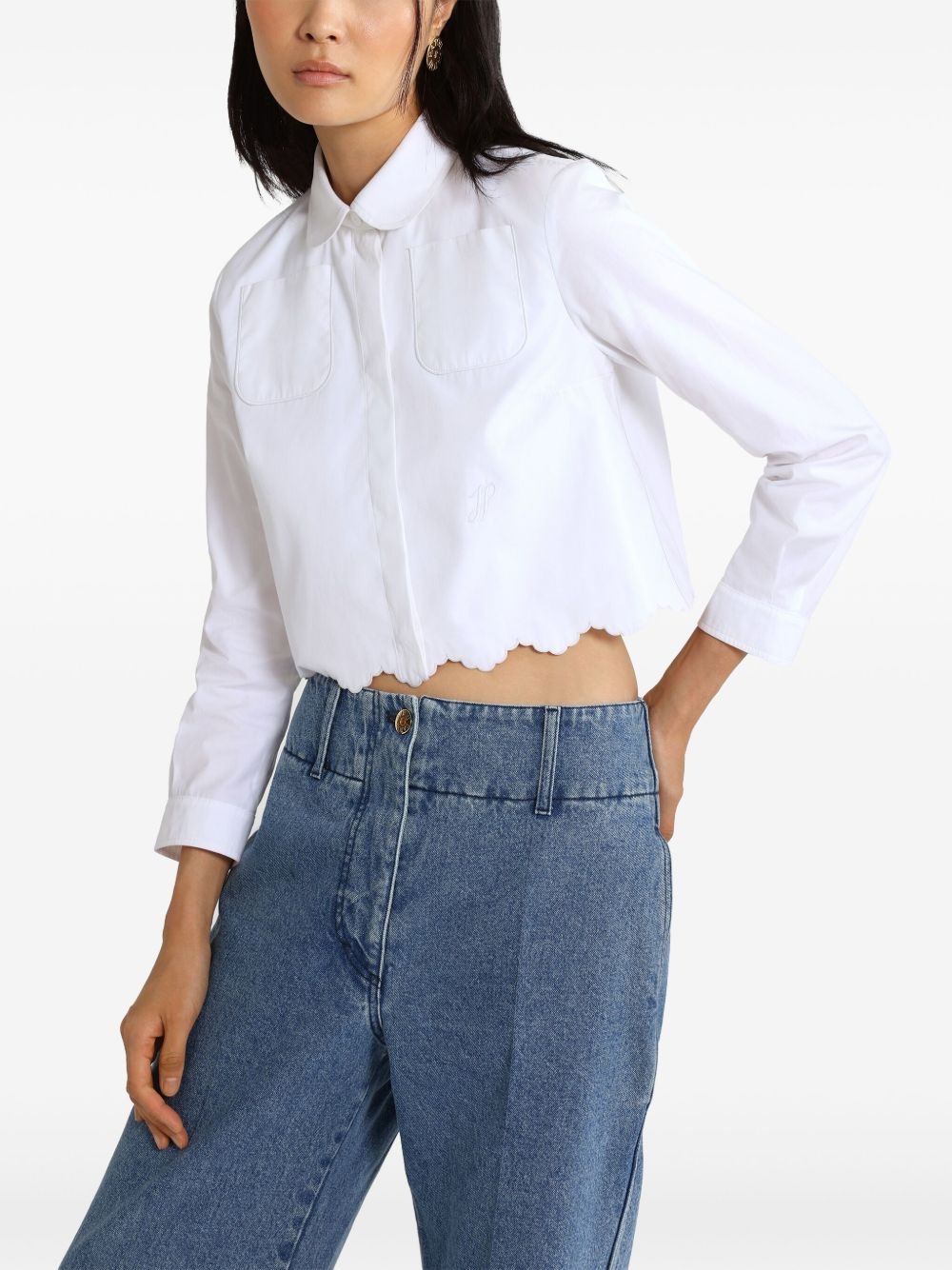 cropped scalloped poplin shirt - 4