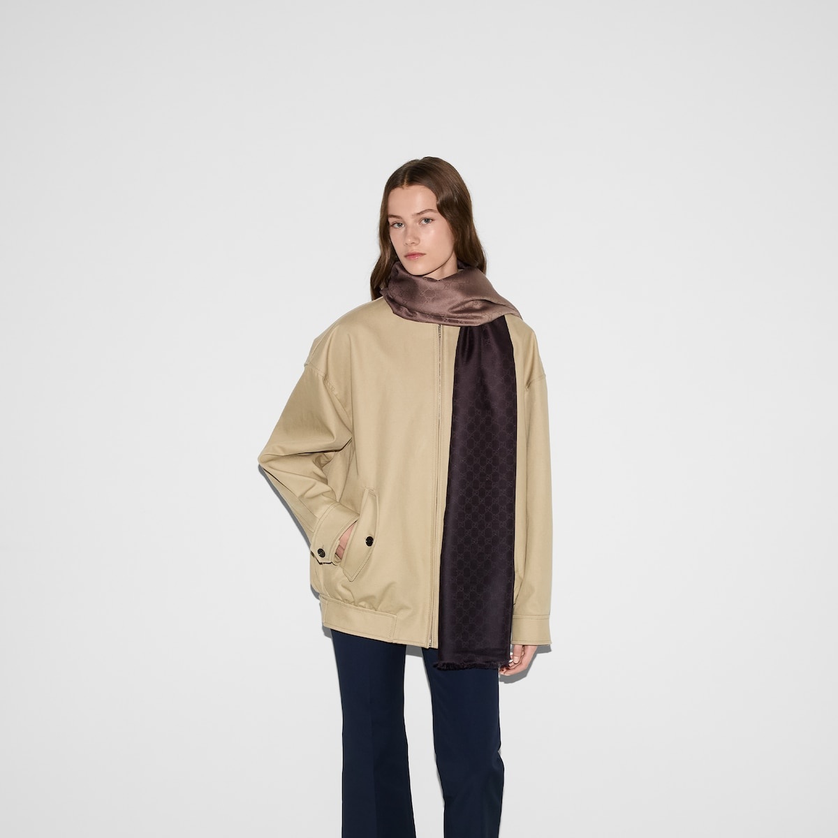 GG wool silk jacquard stole - 3