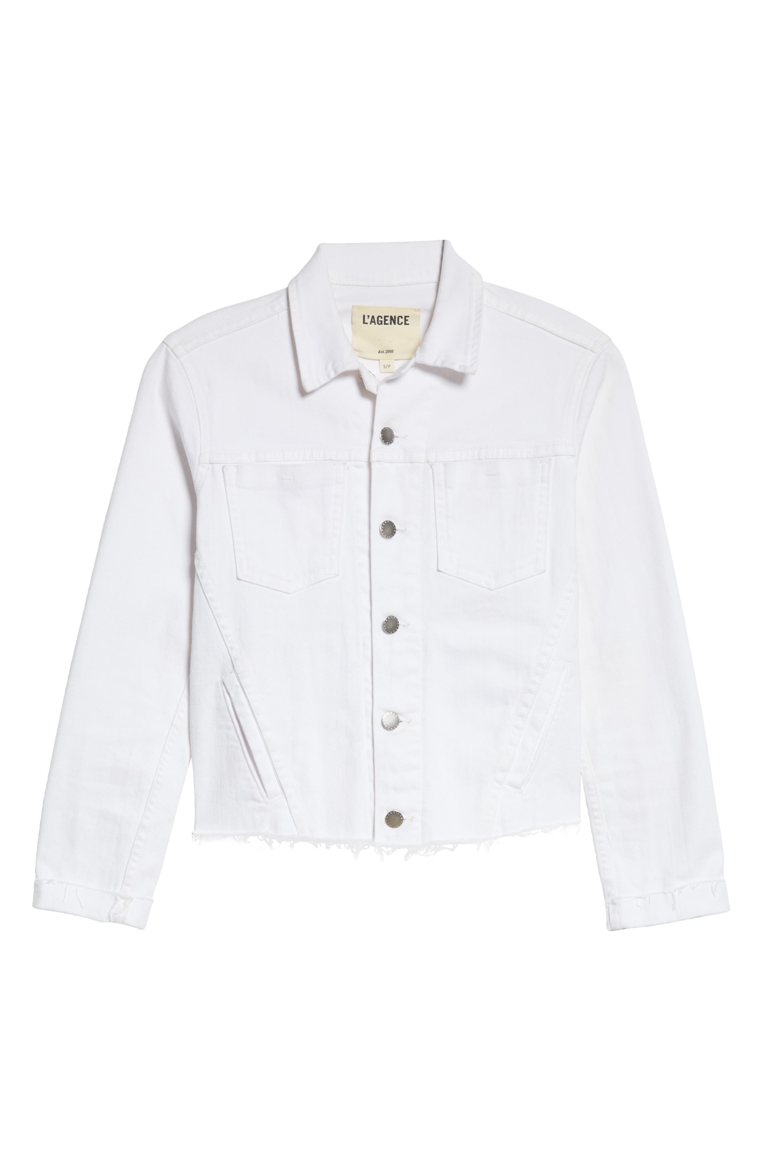 L'AGENCE Janelle Raw Cut Slim Denim Jacket in Blanc at Nordstrom - 6