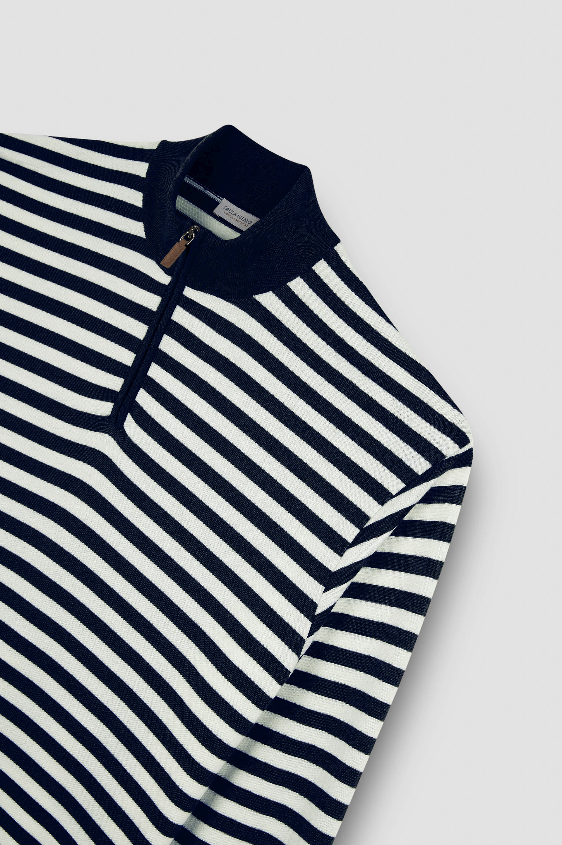 STRIPED WOOL CASHMERE HALF ZIP SWEATER - 5