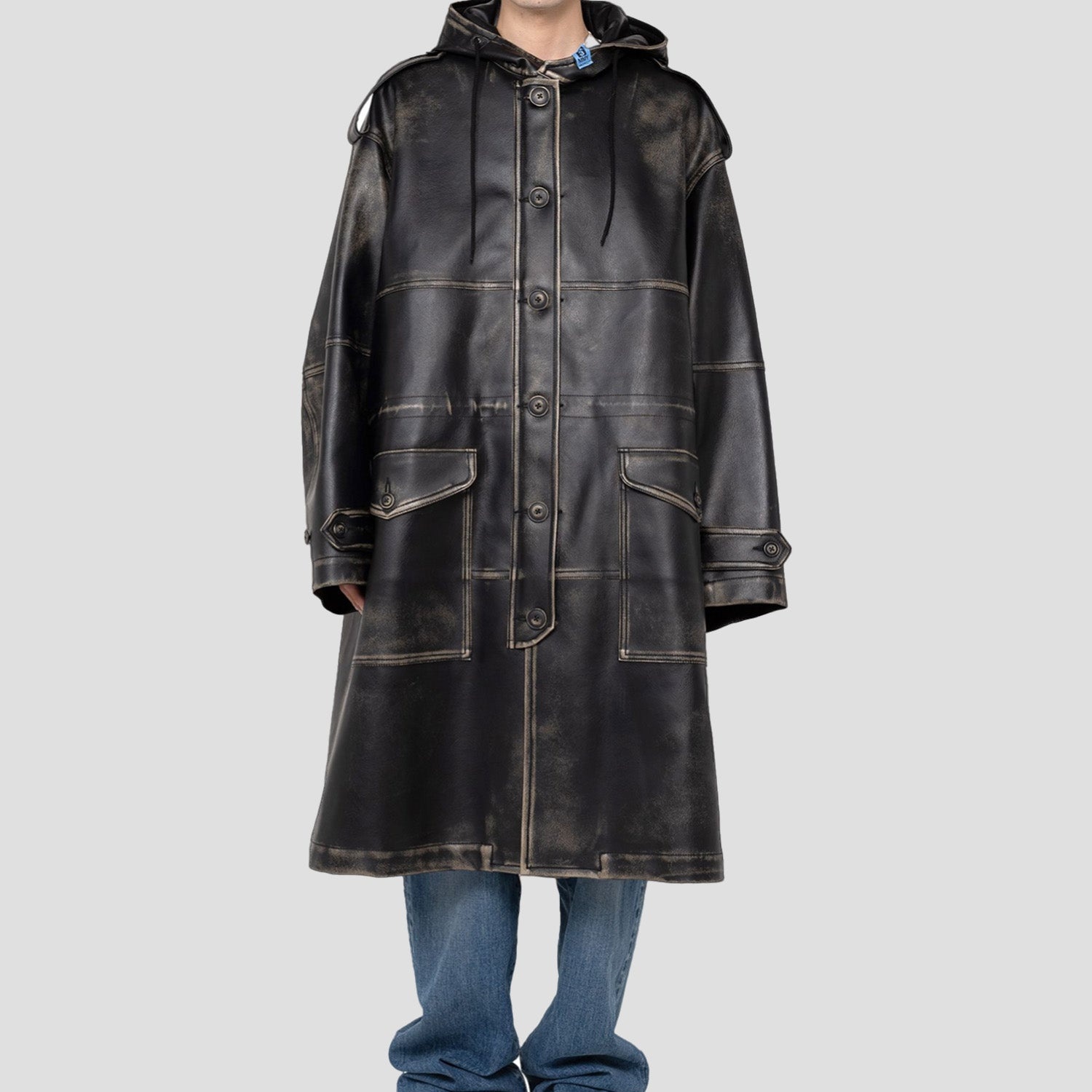SYNTHETIC LEATHER HOODED COAT - 2