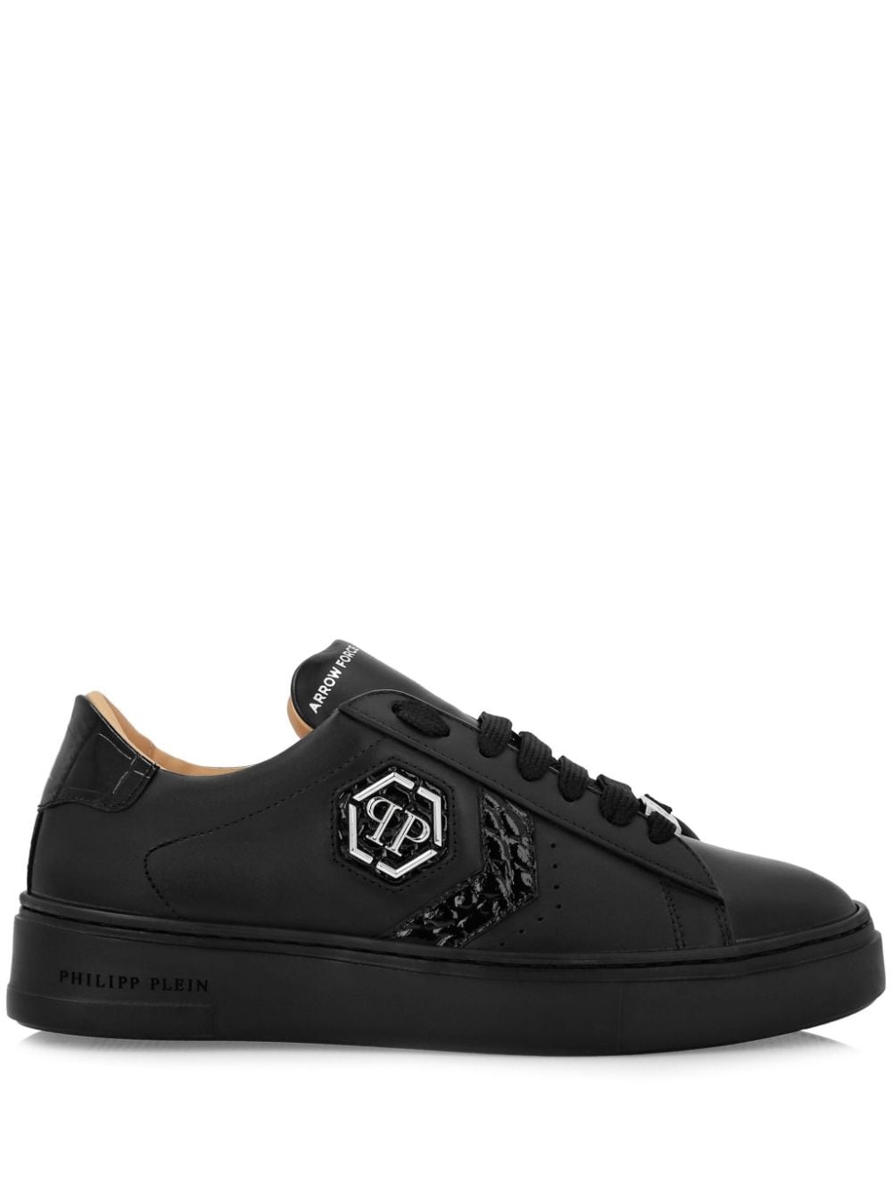 logo-patch panelled leather sneakers - 1