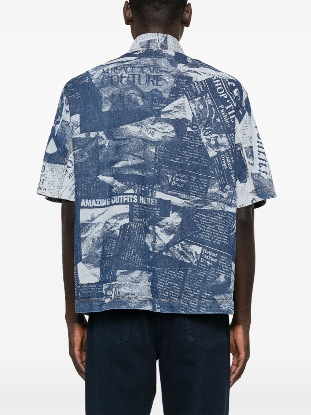 Magazine-print denim shirt - 4