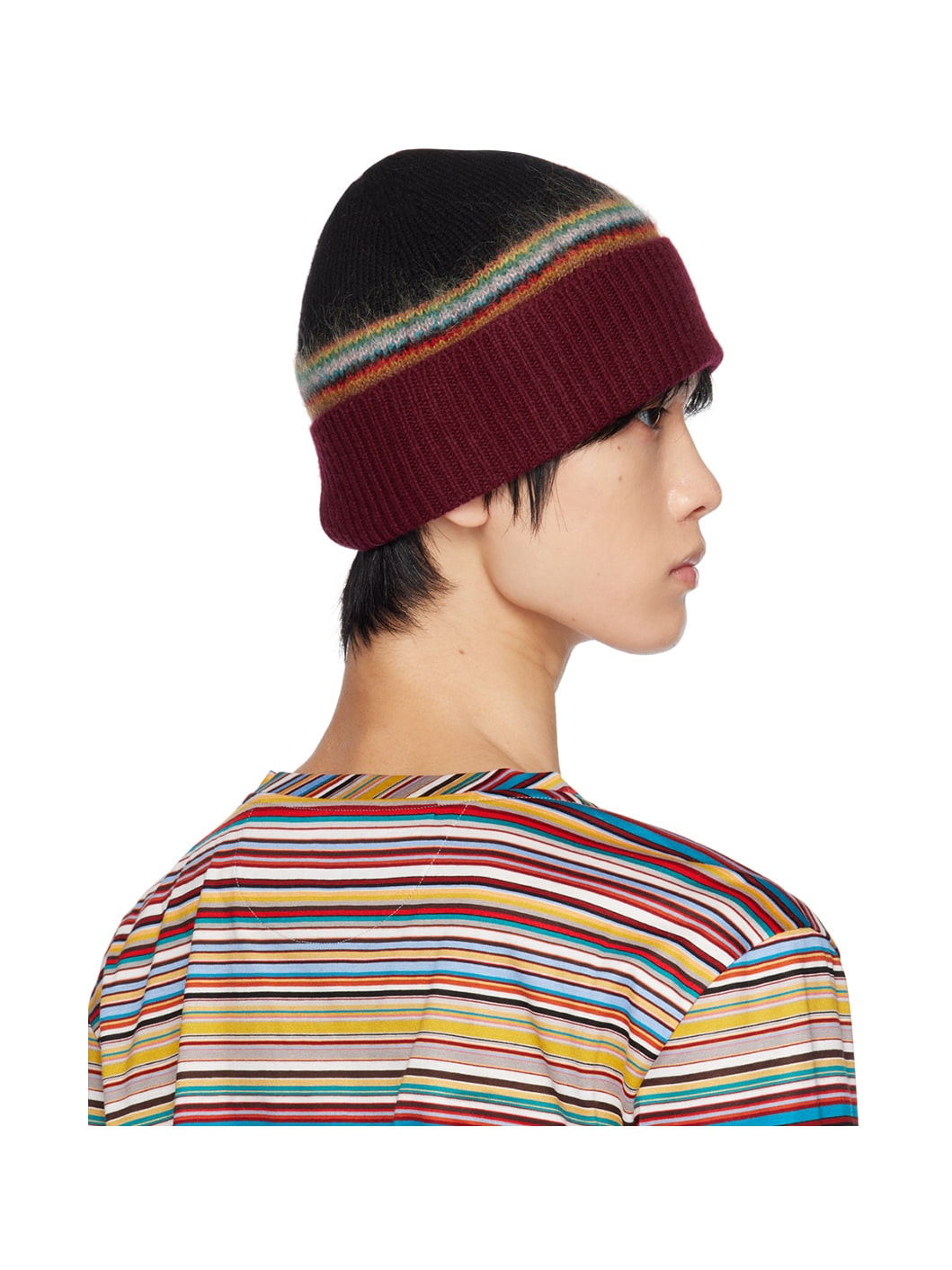 Black Signature Stripe Beanie - 3