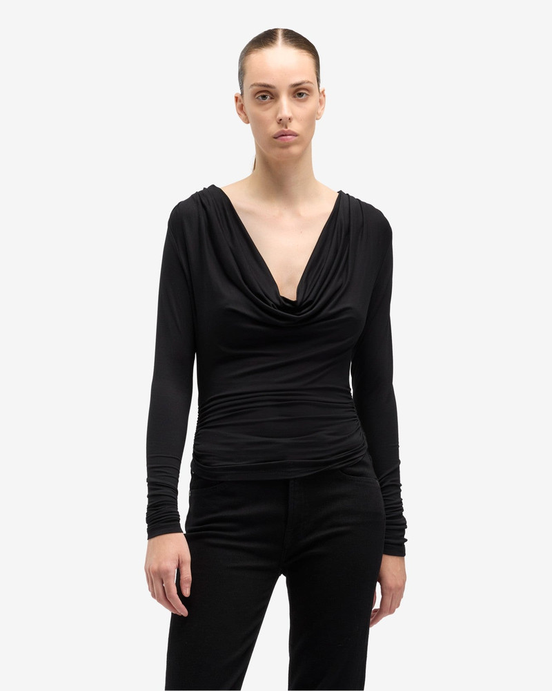 7 For All Mankind Long Sleeve Draped Top in Black outlook