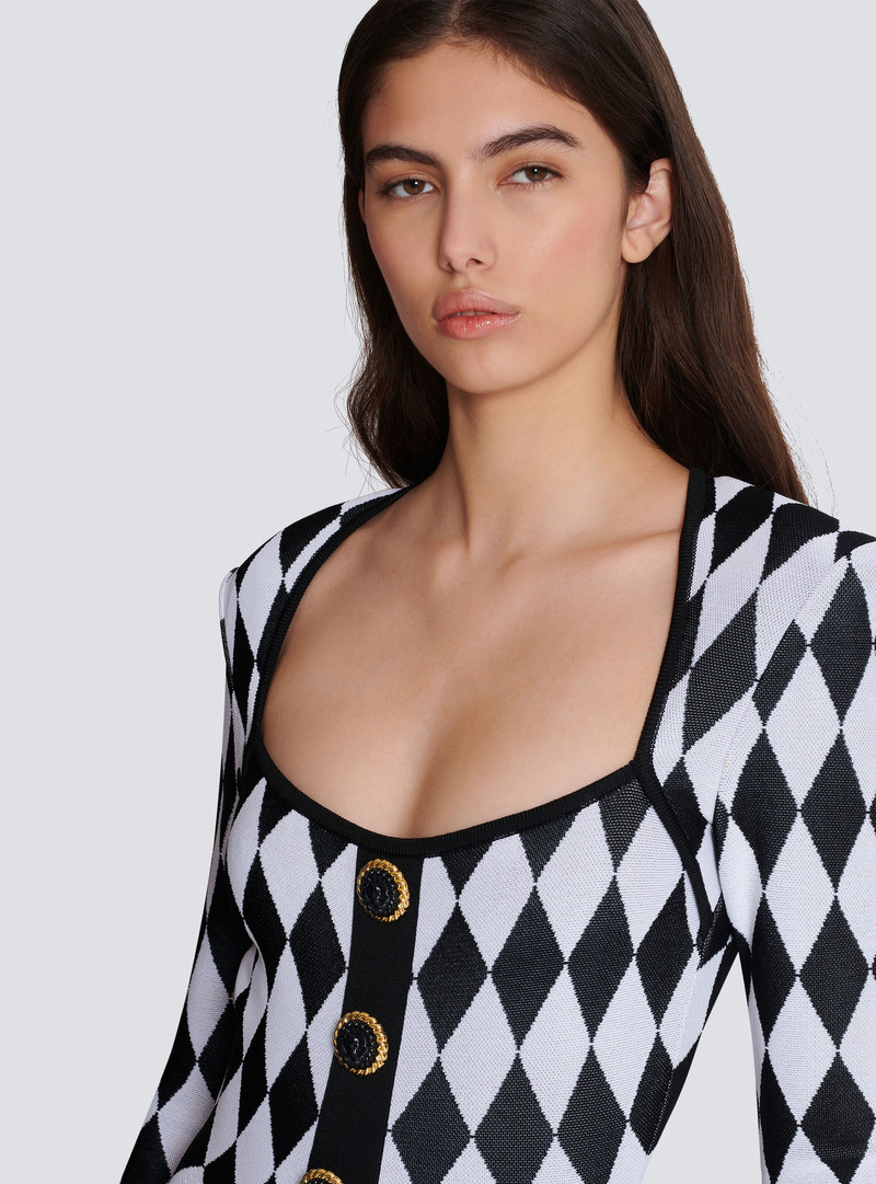 Diamond jacquard flared knit dress 8