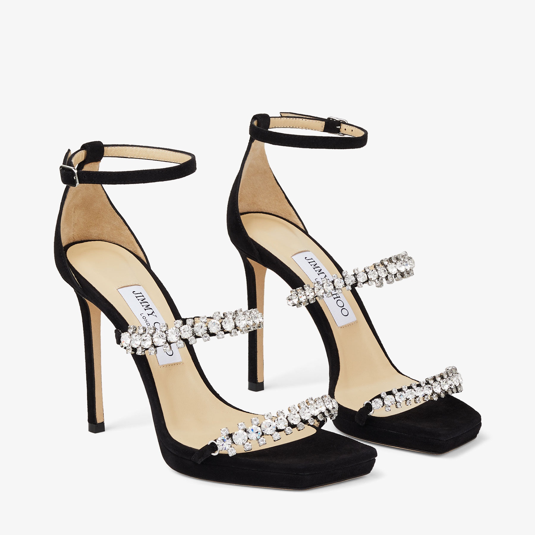 Bing Sandal 105
Black Suede Sandals with Crystal Straps - 3
